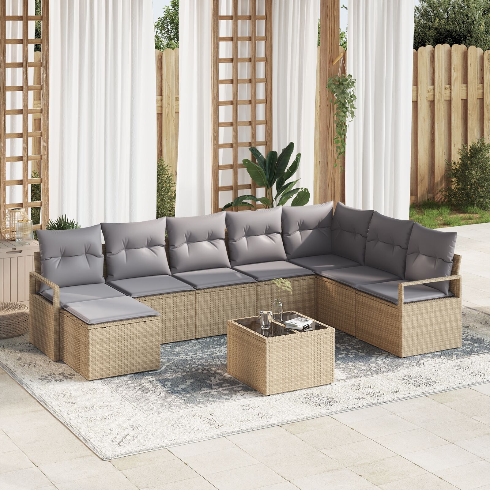 vidaXL Set de canapele pentru grădină 9 pcs Bej Rattan poli vidaXL Set de canapele pentru grădină 9 pcs Bej Rattan poli