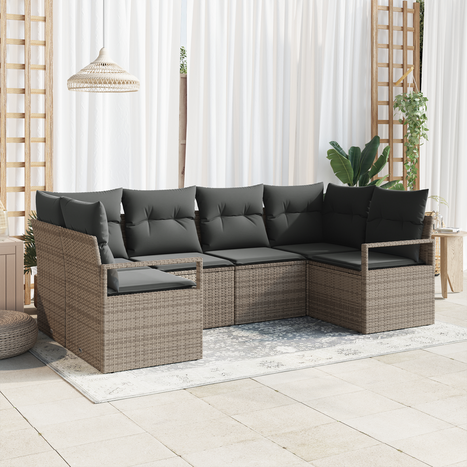 Set Canapea Grădină 6 Piese cu Perne Gri Ratan Polimer Set Canapea Grădină 6 Piese cu Perne Gri Ratan Polimer