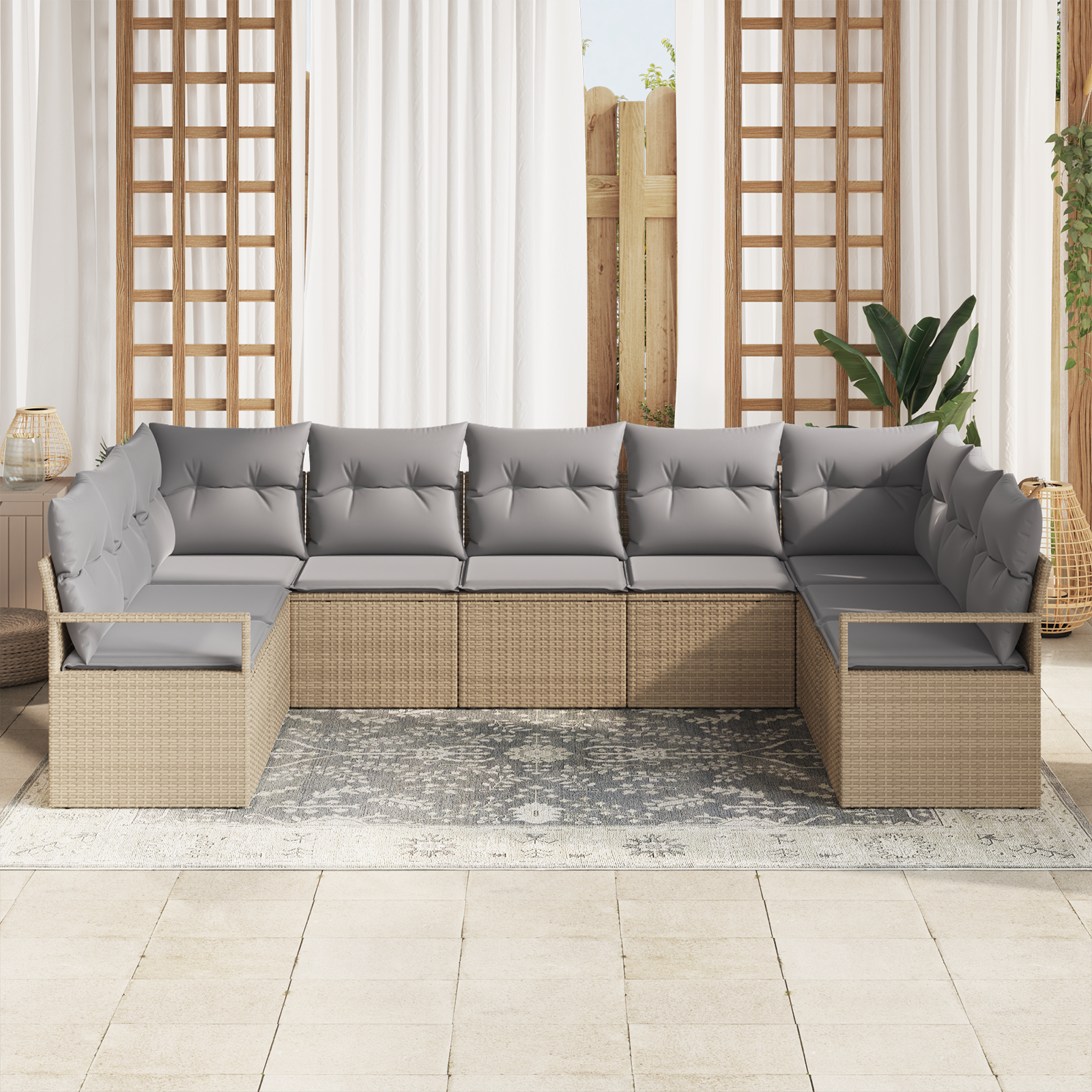 Set canape cu 7 piese vidaXL cu perne Bej Ratan Poli Set canape cu 7 piese vidaXL cu perne Bej Ratan Poli