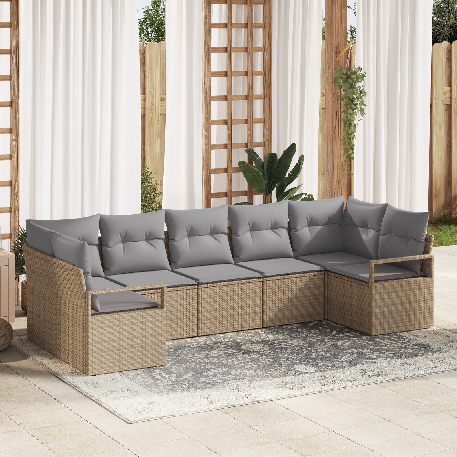 Set canape cu 7 piese vidaXL cu perne Bej Ratan Poli Set canape cu 7 piese vidaXL cu perne Bej Ratan Poli