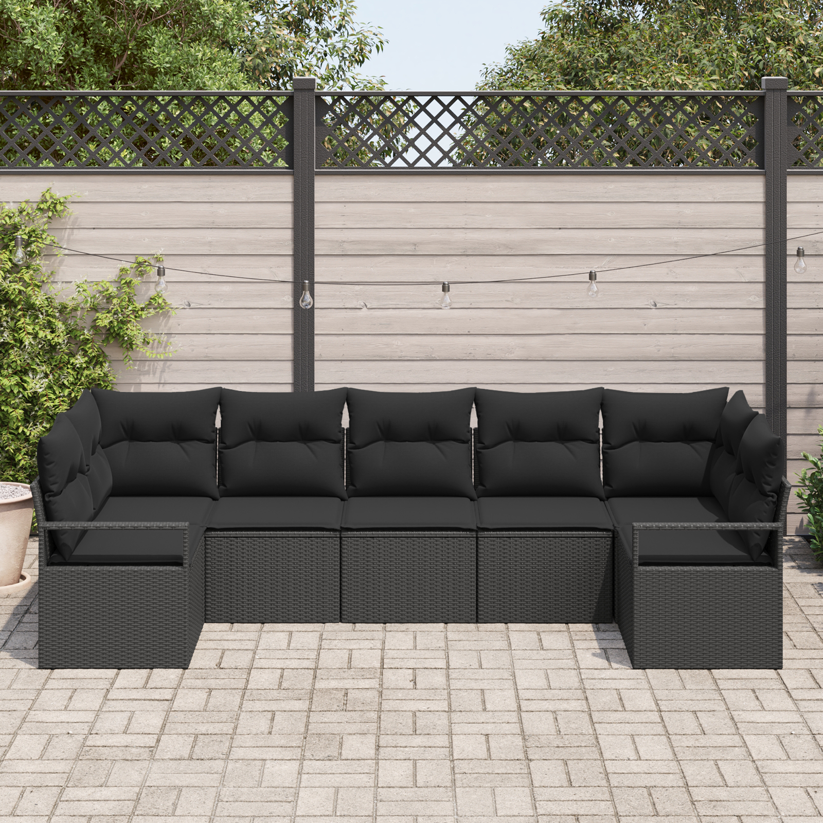 Set Canapea Grădină vidaXL 7 Piese cu Perne Poliratan Negru