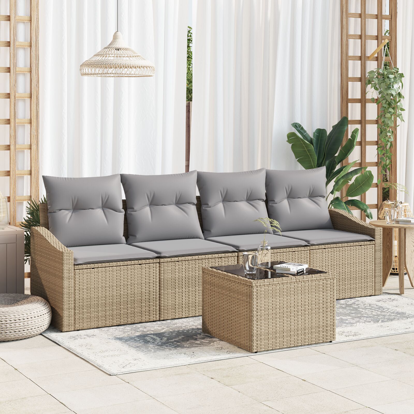 vidaXL Set de canapele pentru grădină 5 pcs Beige și gri deschis