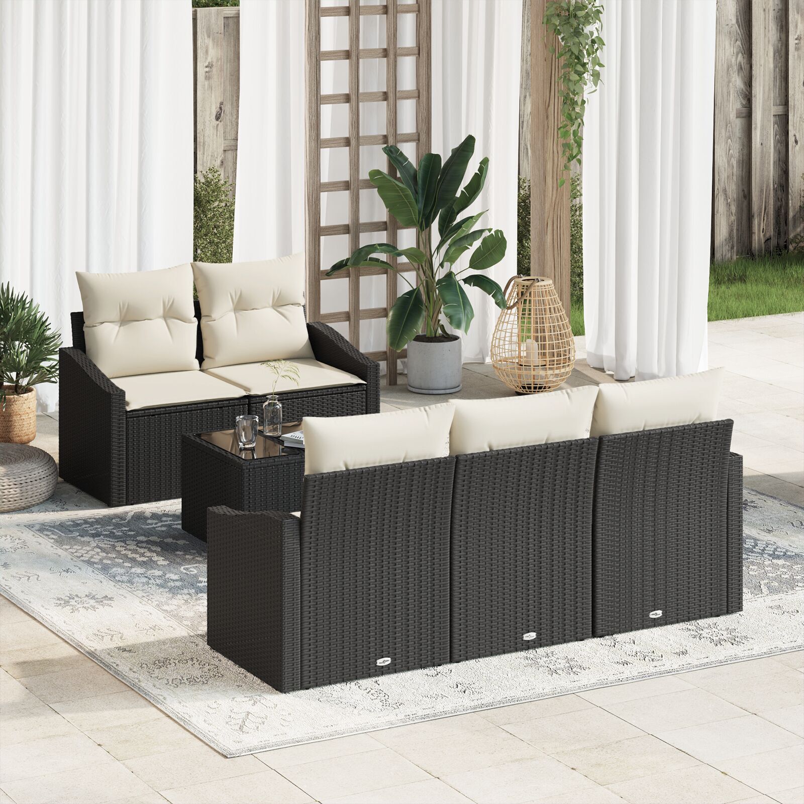 vidaXL Set de canapele pentru grădină cu pernă 6 pcs Negru și Crem vidaXL Set de canapele pentru grădină cu pernă 6 pcs Negru și Crem