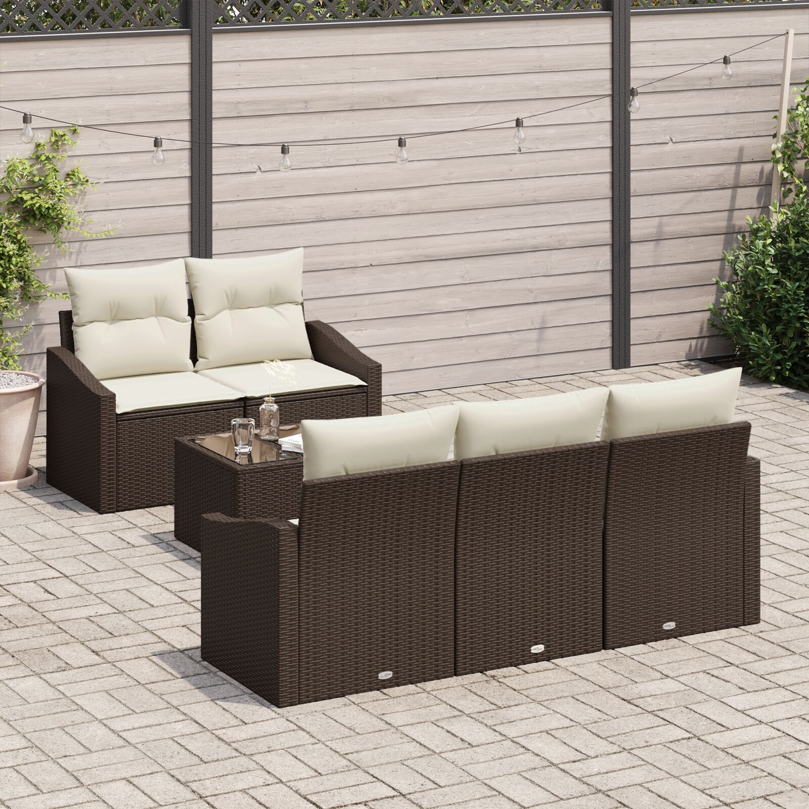 vidaXL Set de canapele pentru grădină cu pernă 6 pcs Maro și Crem vidaXL Set de canapele pentru grădină cu pernă 6 pcs Maro și Crem