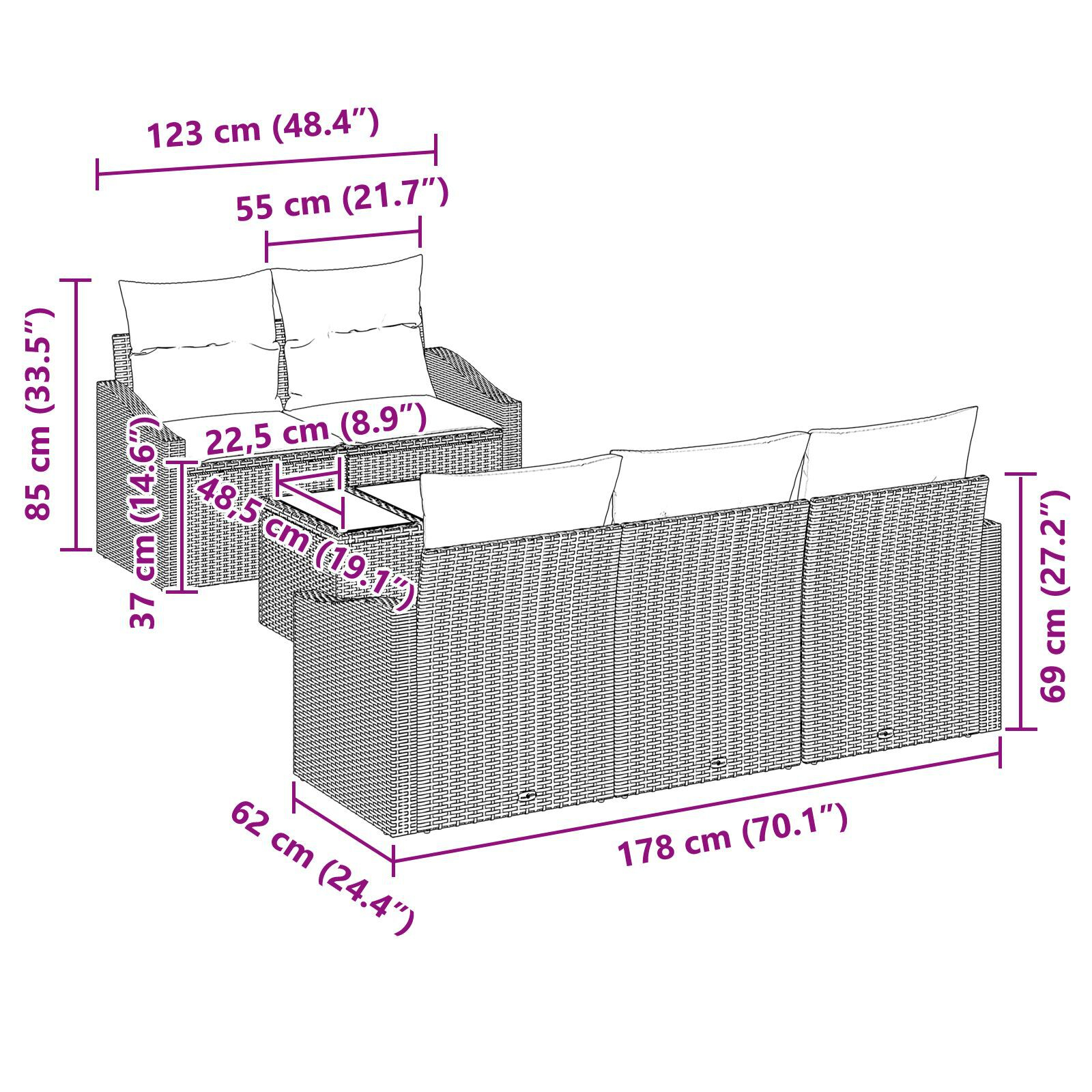 vidaXL Set de canapele pentru grădină Manual 6 pcs Gri 55 x 55 x 37 cm
