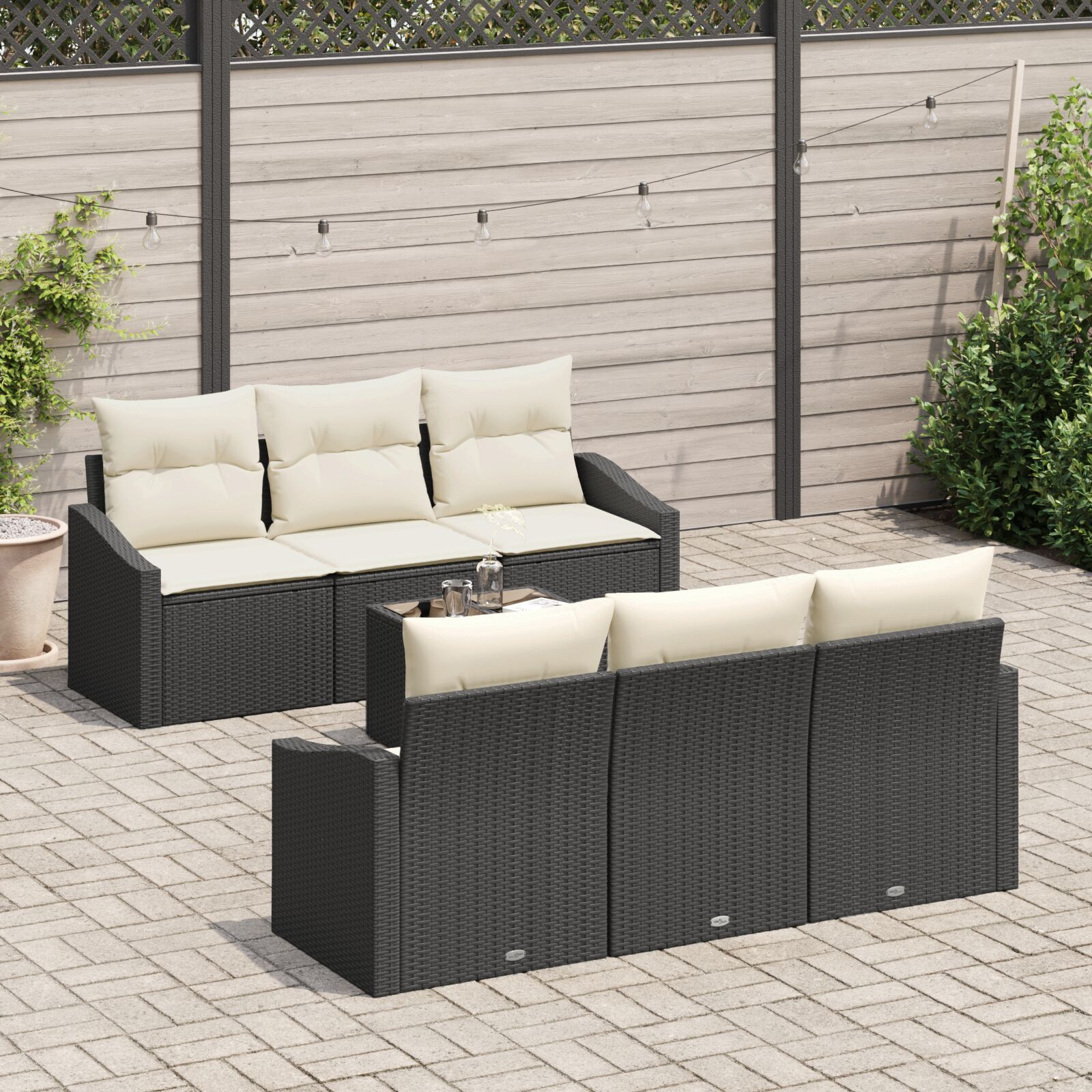 vidaXL Set de canapele pentru grădină cu pernă 7 pcs Negru și Crem vidaXL Set de canapele pentru grădină cu pernă 7 pcs Negru și Crem