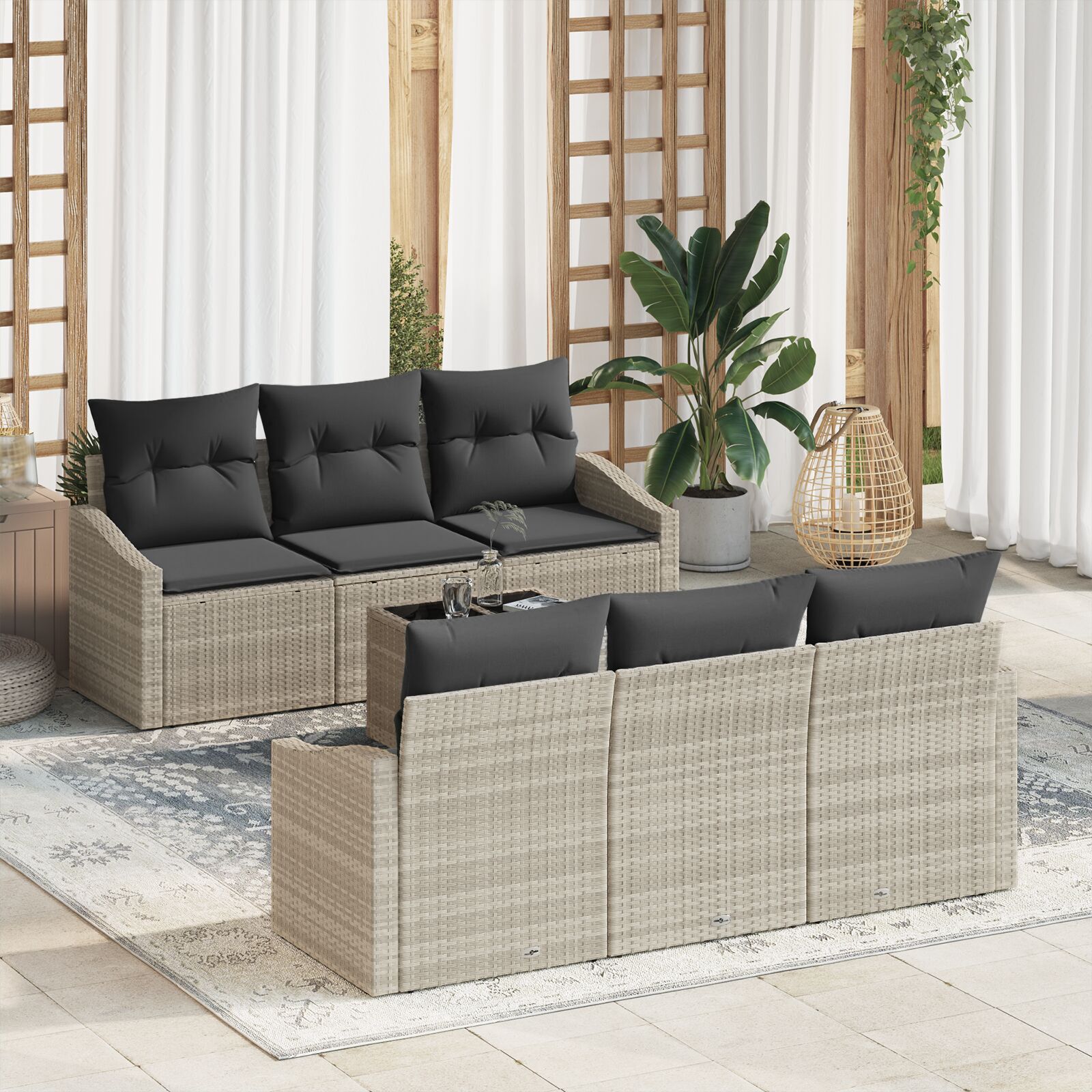 vidaXL Set de canapele pentru grădină cu pernă 7 pcs Gri deschis vidaXL Set de canapele pentru grădină cu pernă 7 pcs Gri deschis