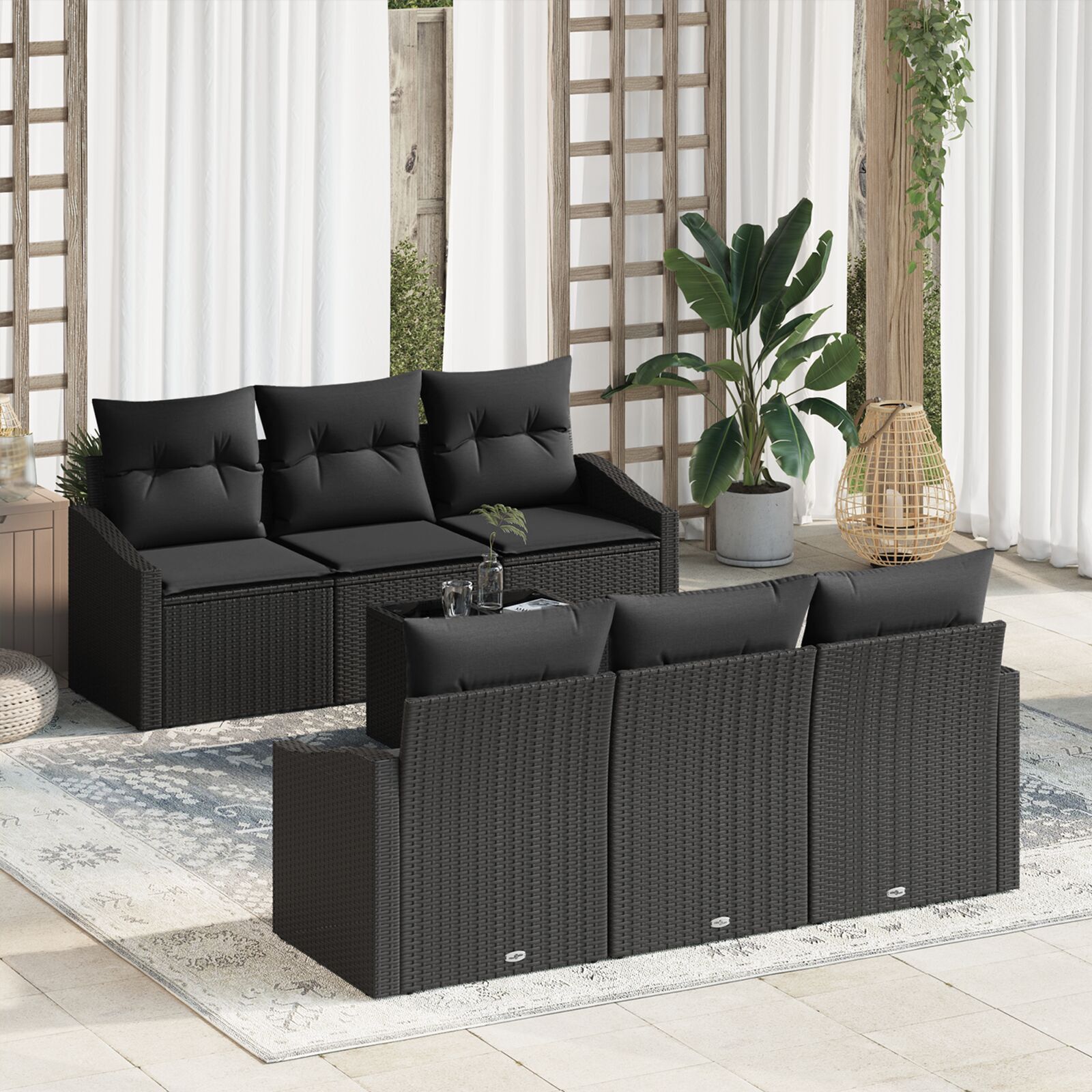 vidaXL Set de canapele pentru grădină 7 pcs Negru 55 x 55 x 37 cm vidaXL Set de canapele pentru grădină 7 pcs Negru 55 x 55 x 37 cm