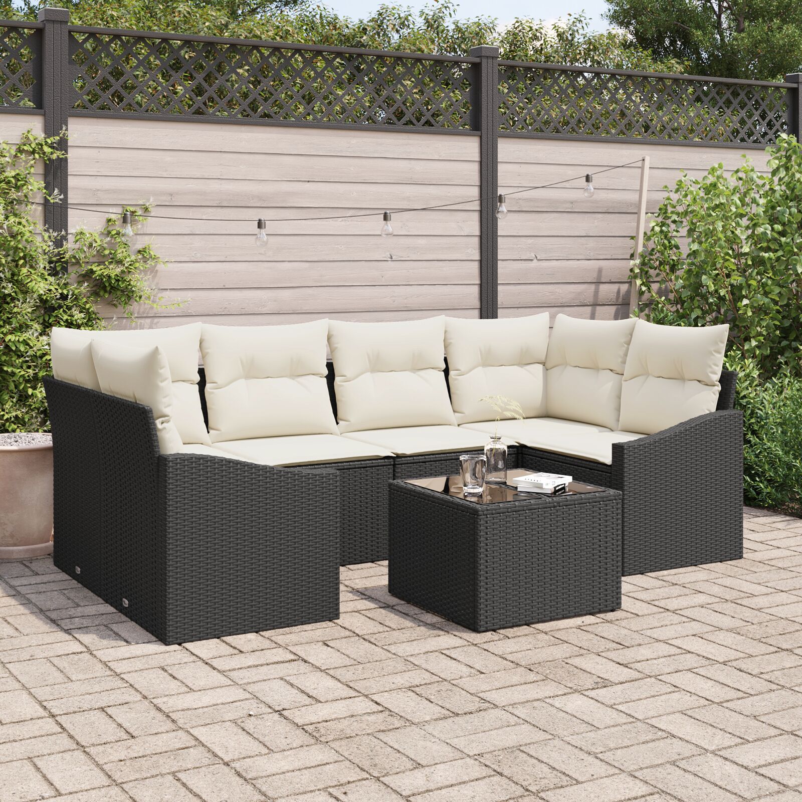 vidaXL Set de canapele pentru grădină cu pernă 7 pcs Negru și Crem vidaXL Set de canapele pentru grădină cu pernă 7 pcs Negru și Crem