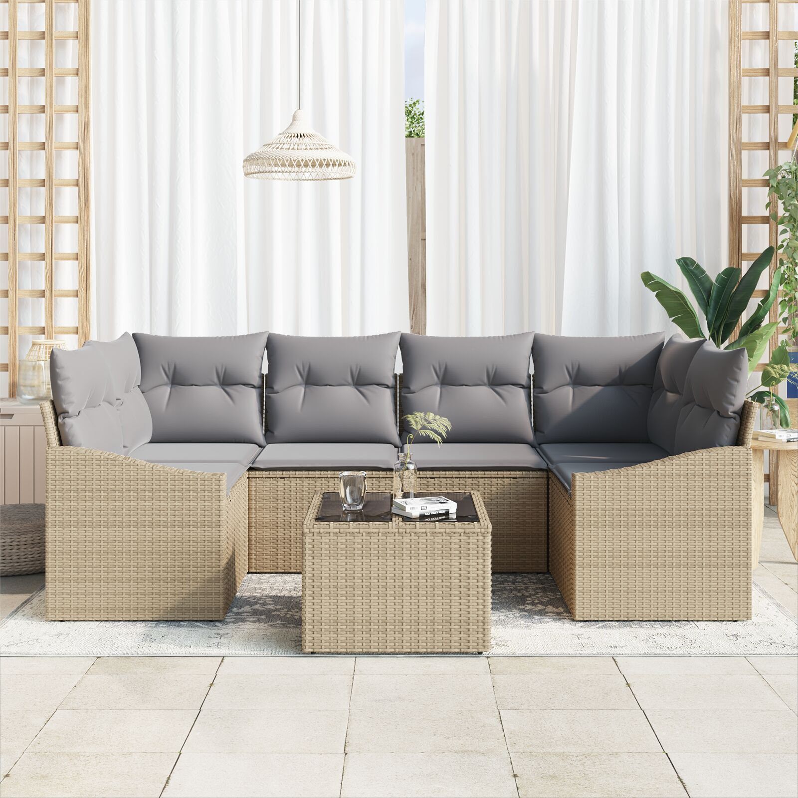 vidaXL Set de canapele pentru grădină 7 pcs Beige și gri deschis