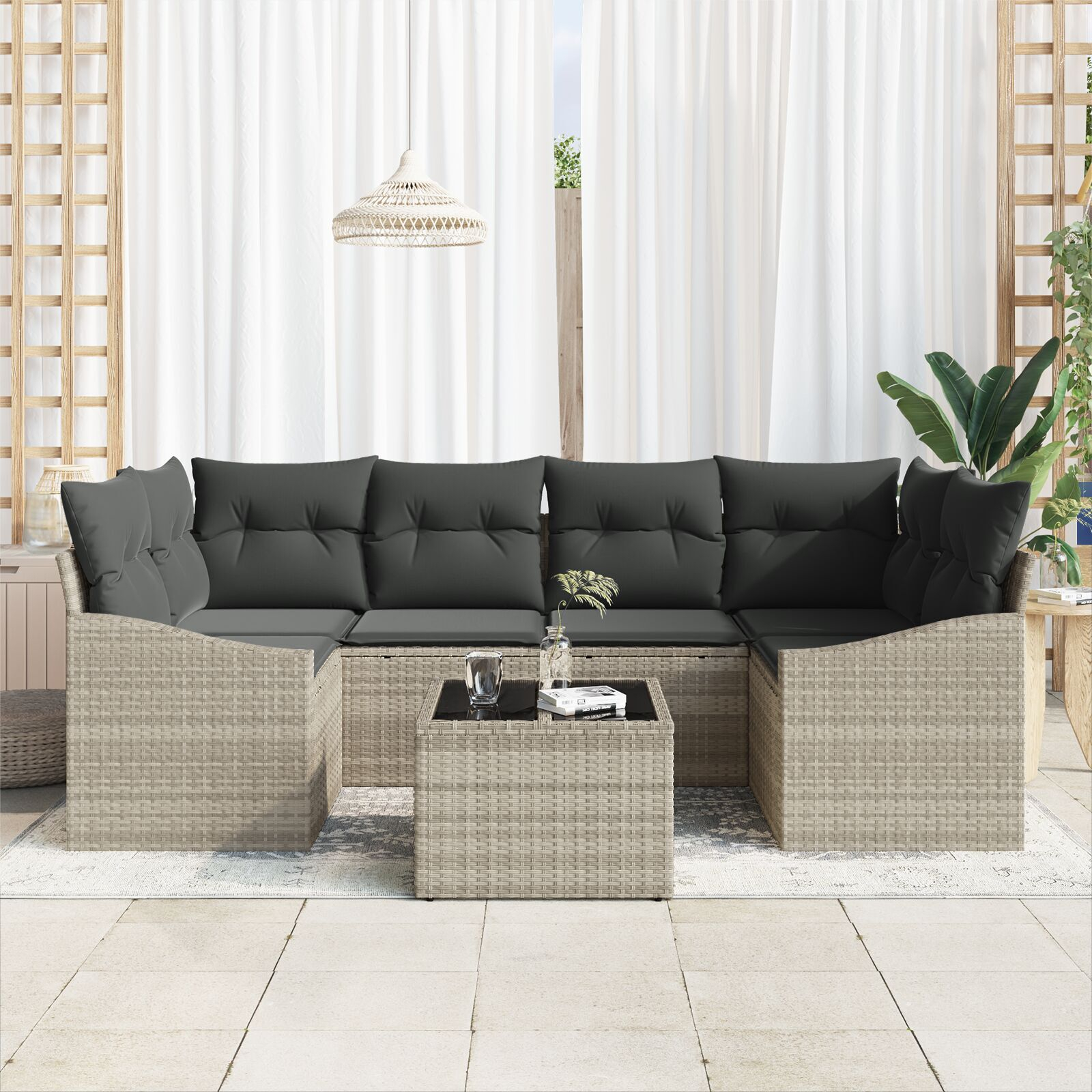 vidaXL Set de canapele pentru grădină cu pernă 7 pcs Gri deschis vidaXL Set de canapele pentru grădină cu pernă 7 pcs Gri deschis