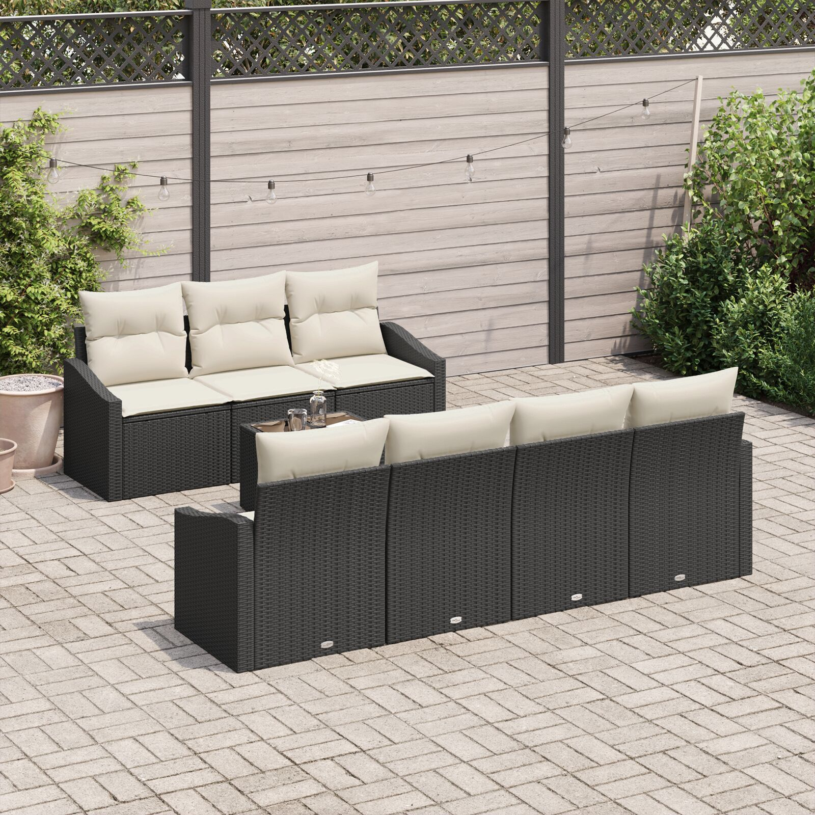 vidaXL Set de canapele pentru grădină cu pernă 8 pcs Negru și Crem