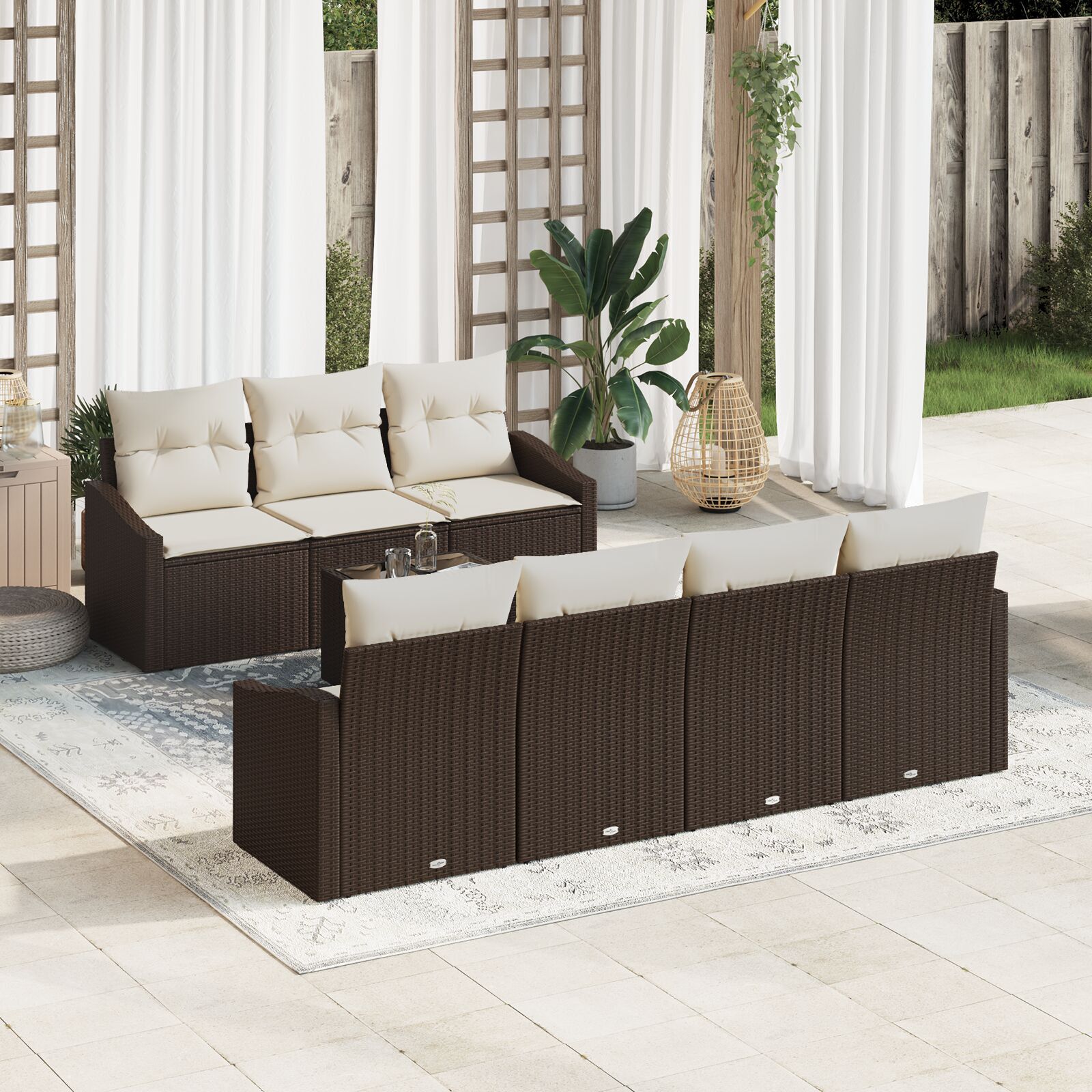 vidaXL Set de canapele pentru grădină cu pernă 8 pcs Maro și Crem