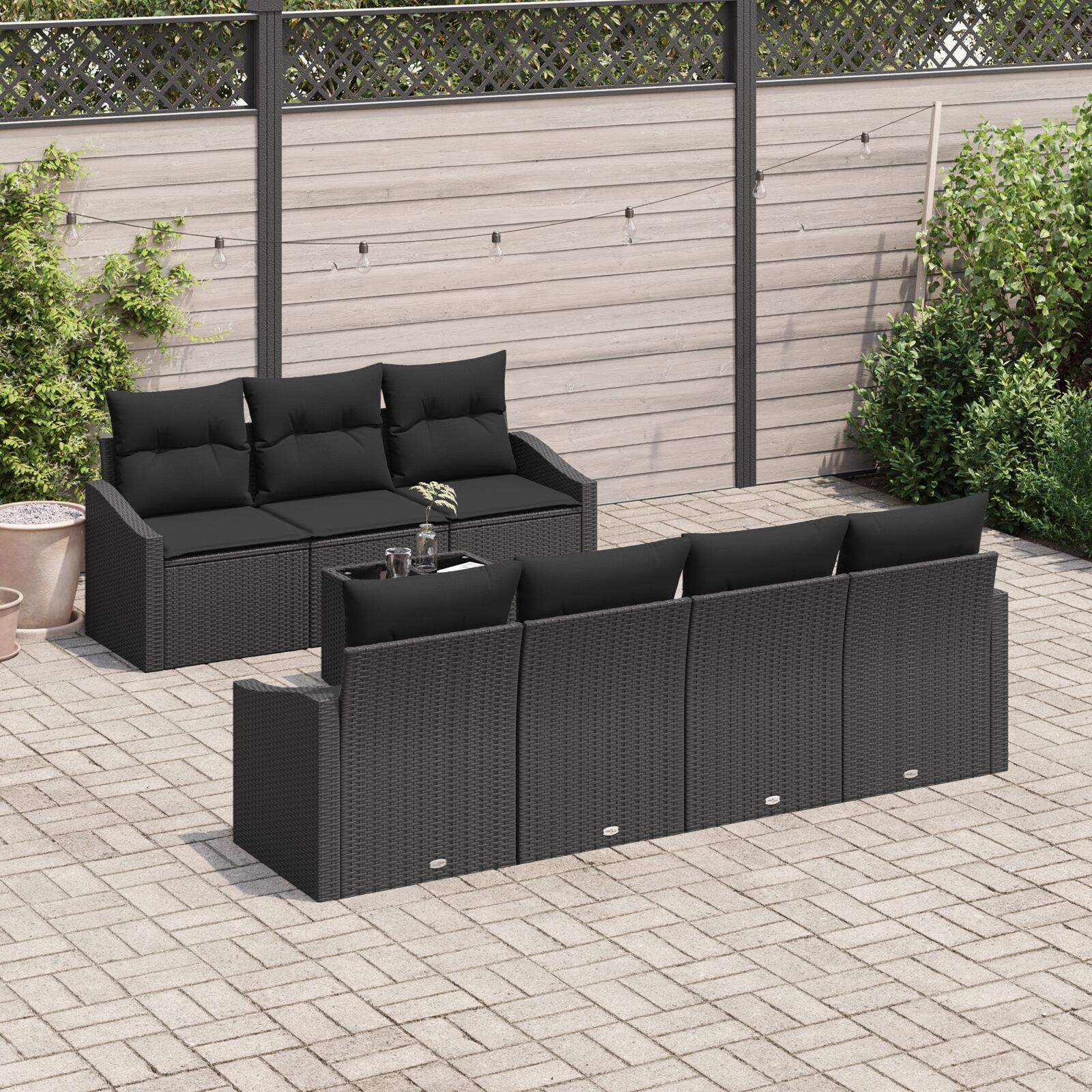 vidaXL Set de canapele pentru grădină 8 pcs Negru 55 x 55 x 37 cm
