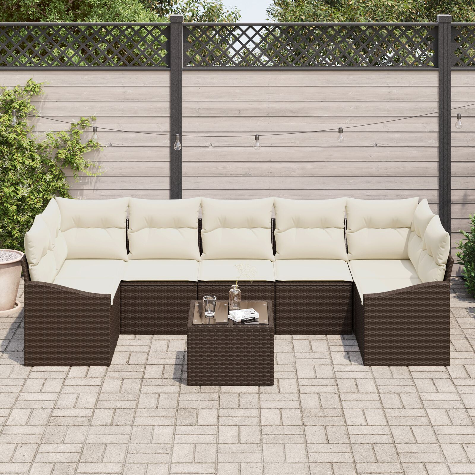 vidaXL Set de canapele pentru grădină cu pernă 8 pcs Maro și Crem