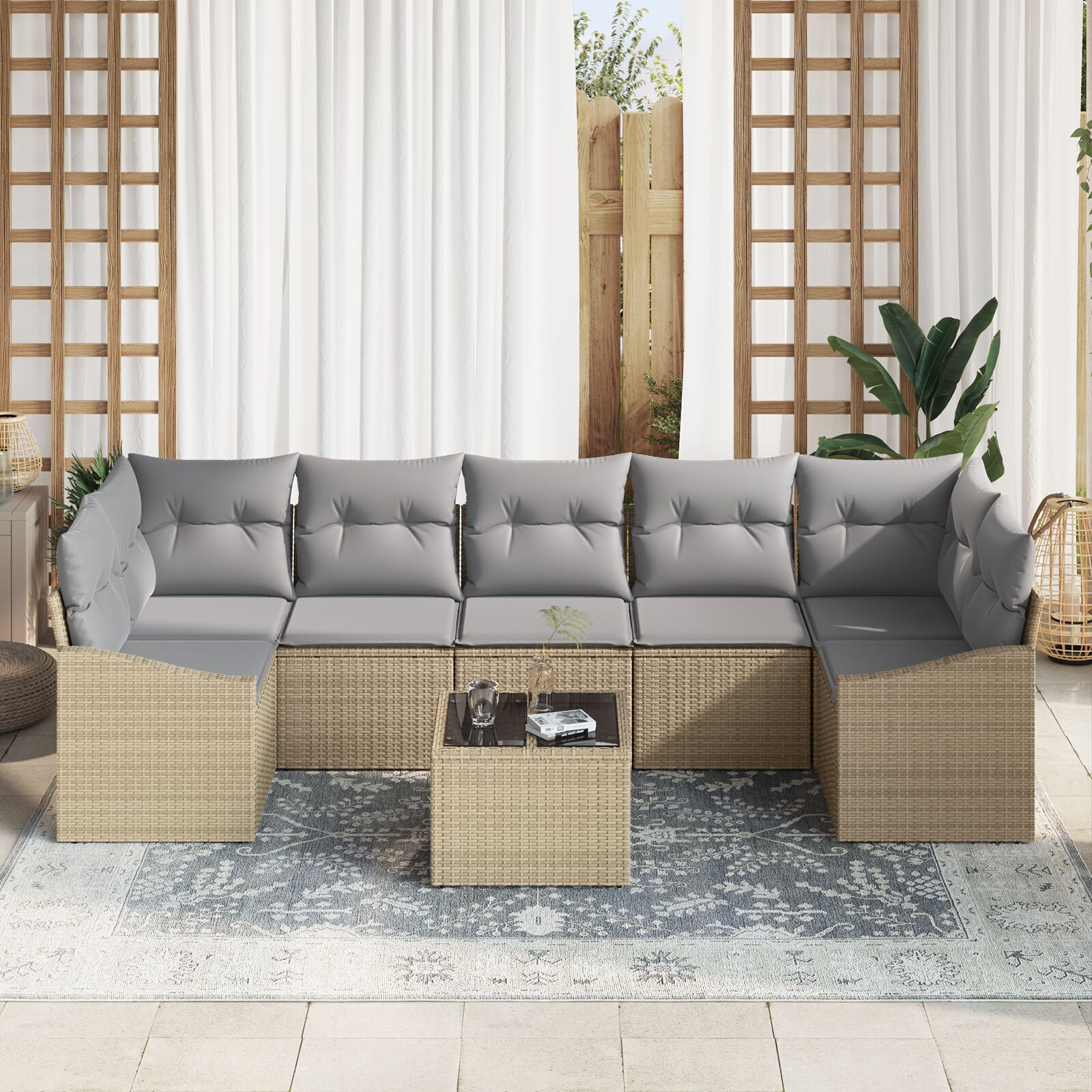 vidaXL Set de canapele pentru grădină 8 pcs Beige și gri deschis vidaXL Set de canapele pentru grădină 8 pcs Beige și gri deschis
