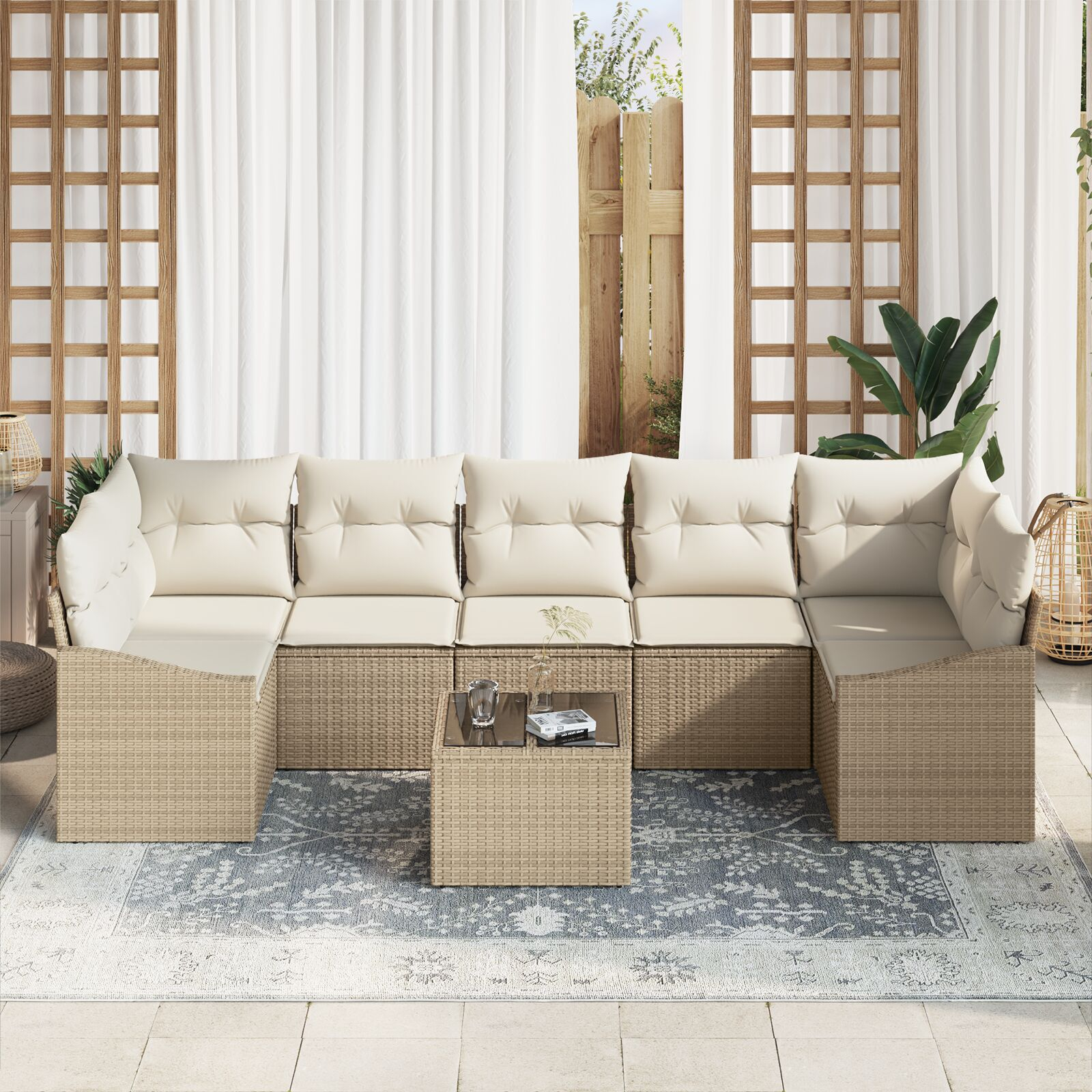 vidaXL Set de canapele pentru grădină cu pernă 8 pcs Bej și crem