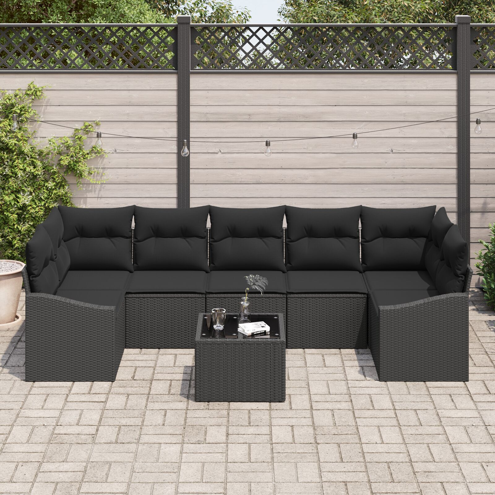 vidaXL Set de canapele pentru grădină 8 pcs Negru 55 x 55 x 37 cm