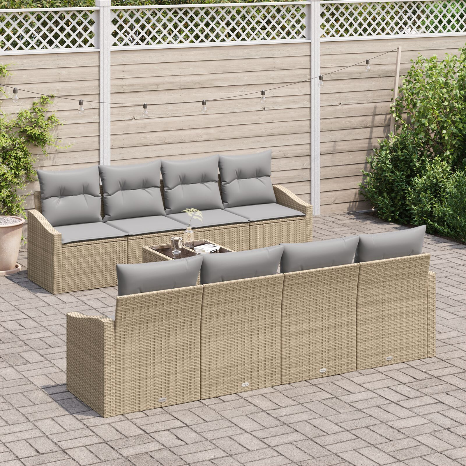vidaXL Set de canapele pentru grădină 9 pcs Beige și gri deschis
