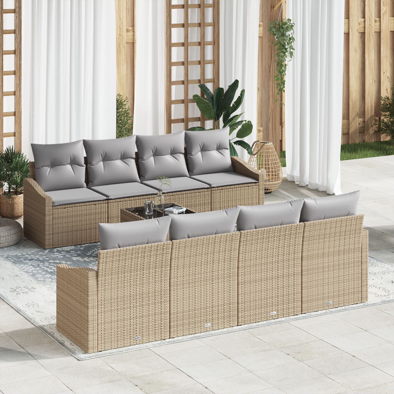 vidaXL Set de canapele pentru grădină 9 pcs Beige și gri deschis