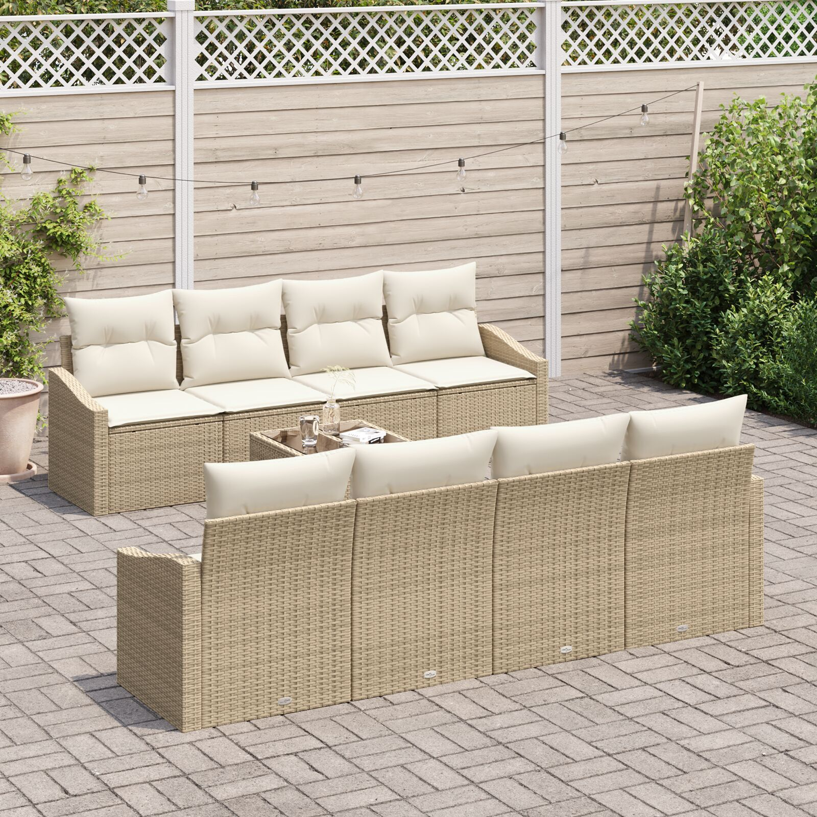 vidaXL Set de canapele pentru grădină cu pernă 9 pcs Bej și crem