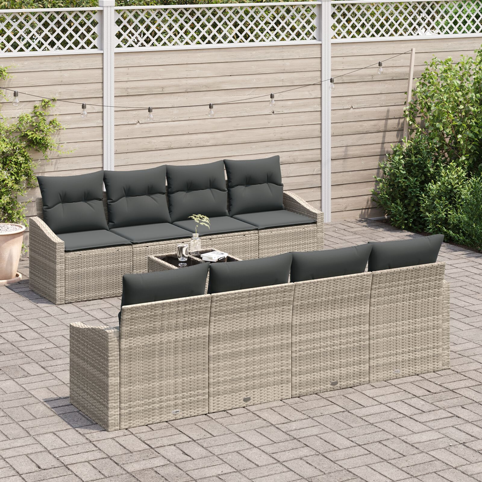 vidaXL Set de canapele pentru grădină cu pernă 9 pcs Gri deschis