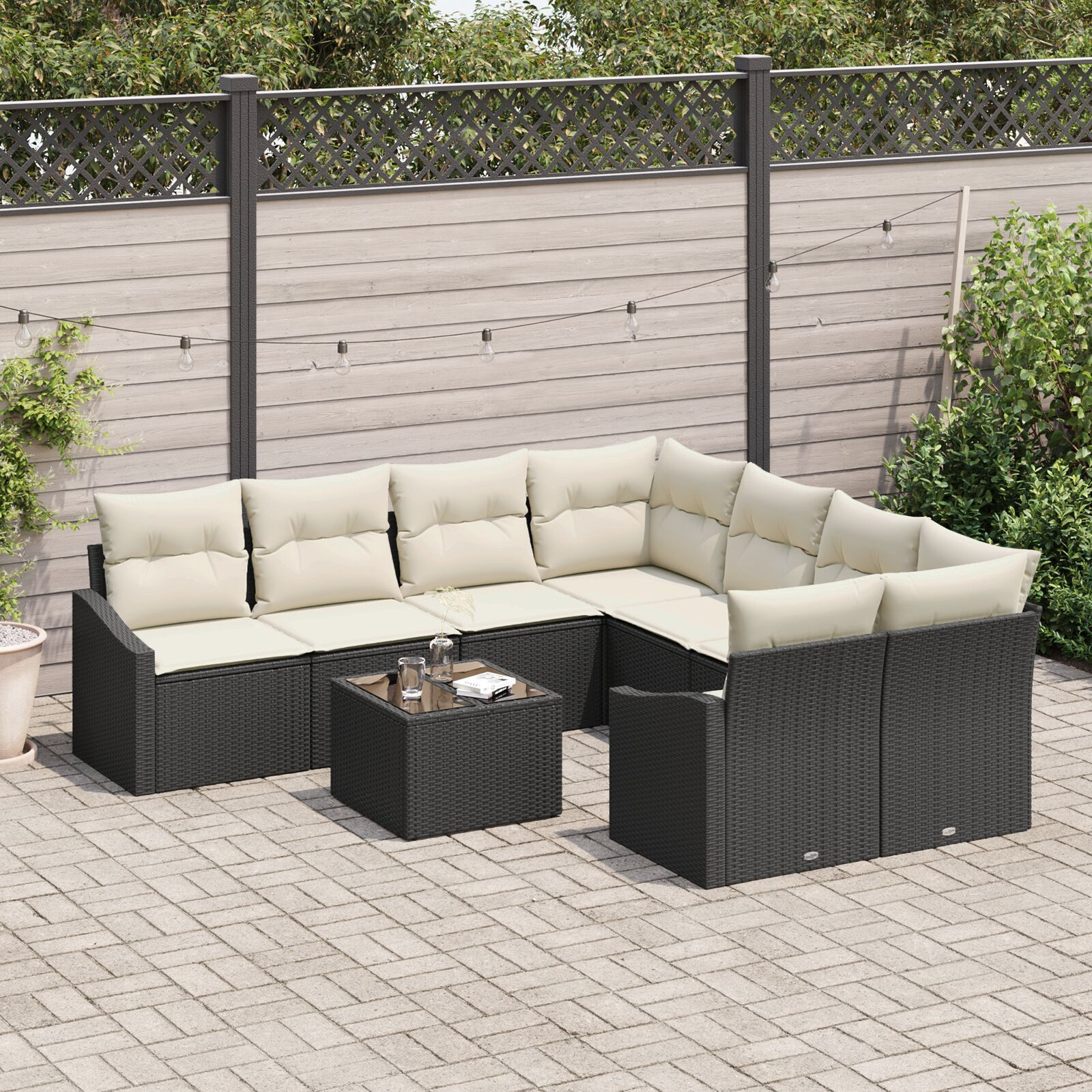 vidaXL Set de canapele pentru grădină cu pernă 9 pcs Negru și Crem vidaXL Set de canapele pentru grădină cu pernă 9 pcs Negru și Crem