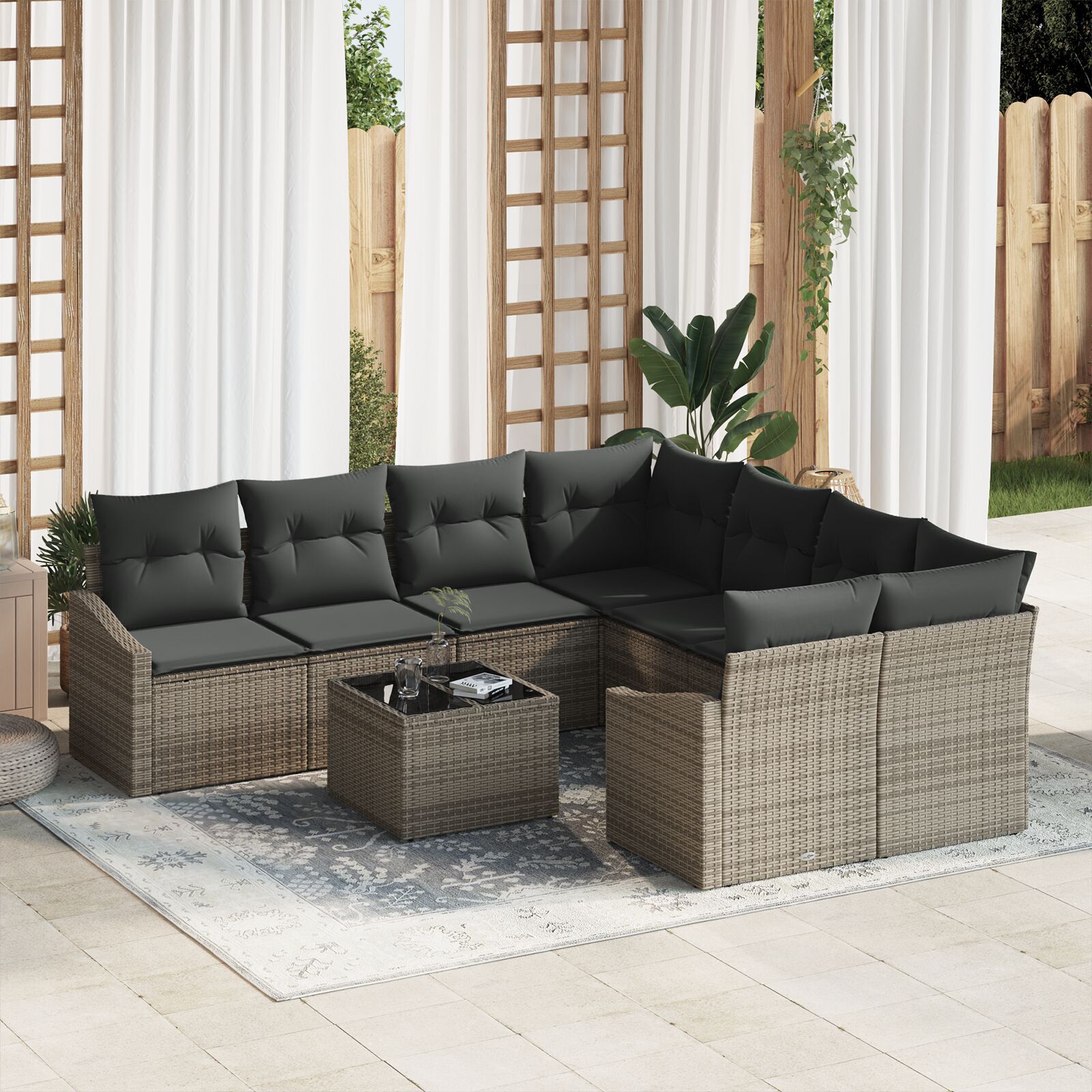 vidaXL Set de canapele pentru grădină Manual 9 pcs Gri 55 x 55 x 37 cm vidaXL Set de canapele pentru grădină Manual 9 pcs Gri 55 x 55 x 37 cm