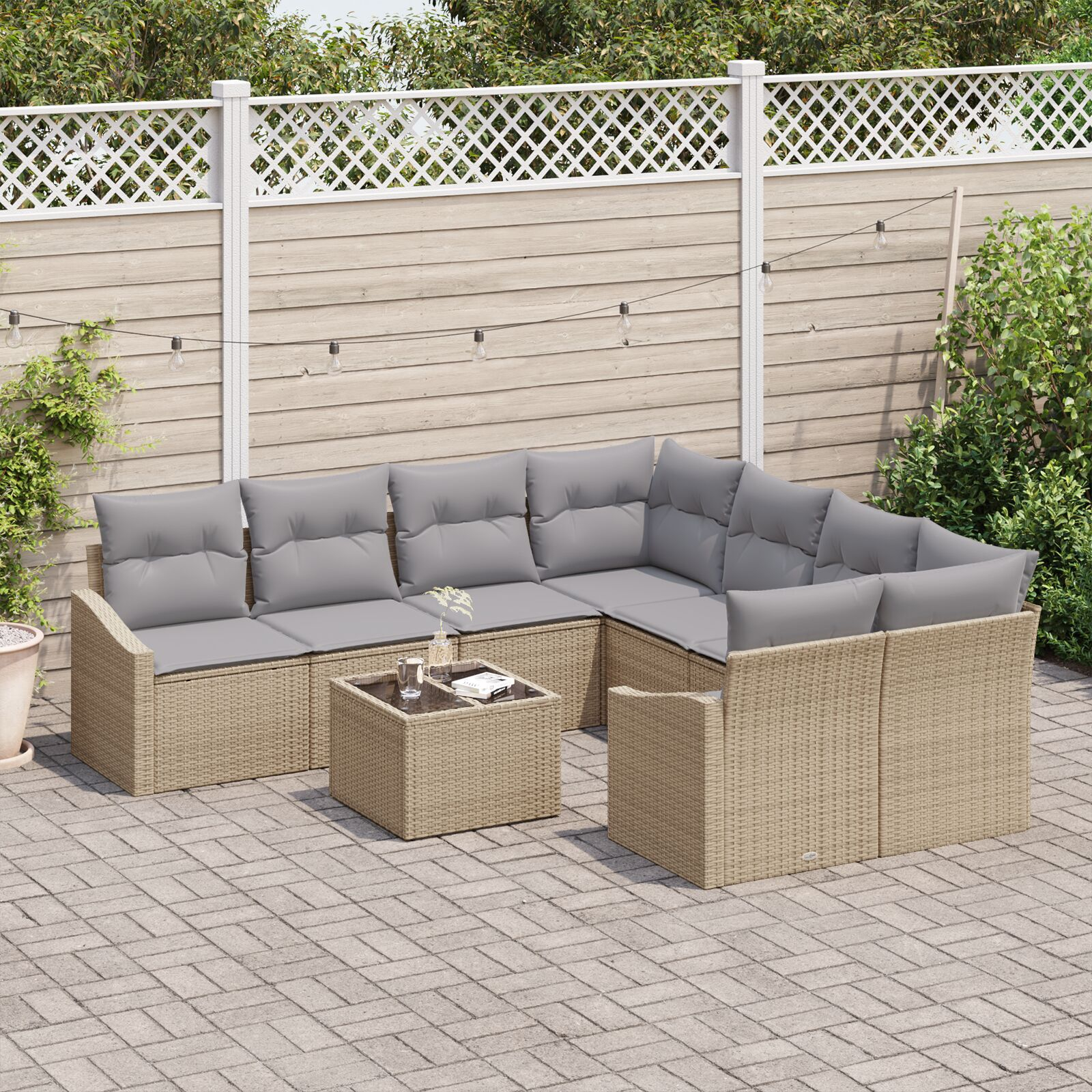vidaXL Set de canapele pentru grădină 9 pcs Beige și gri deschis