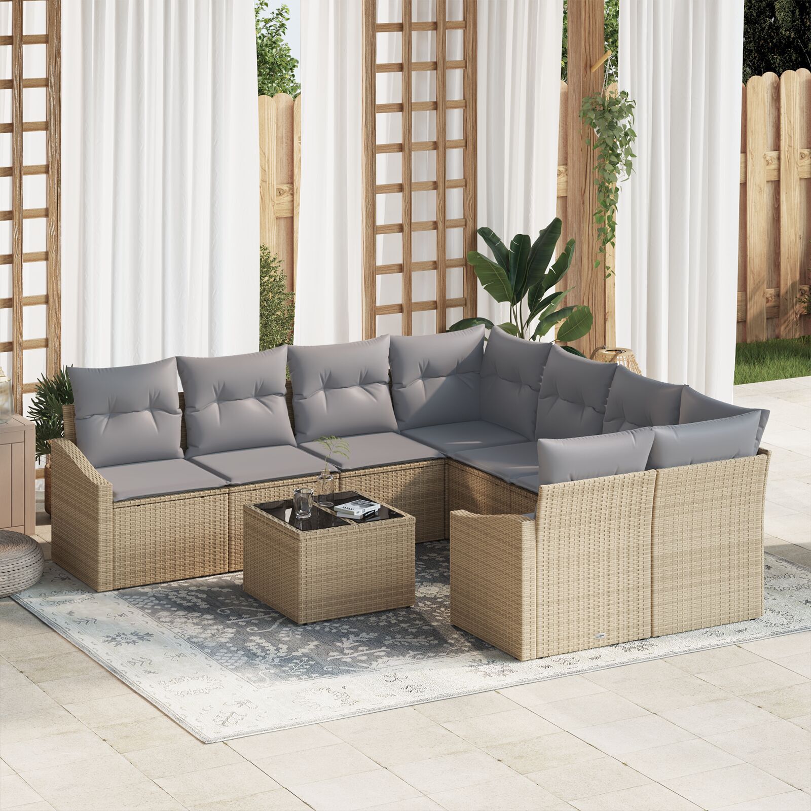 vidaXL Set de canapele pentru grădină 9 pcs Beige și gri deschis