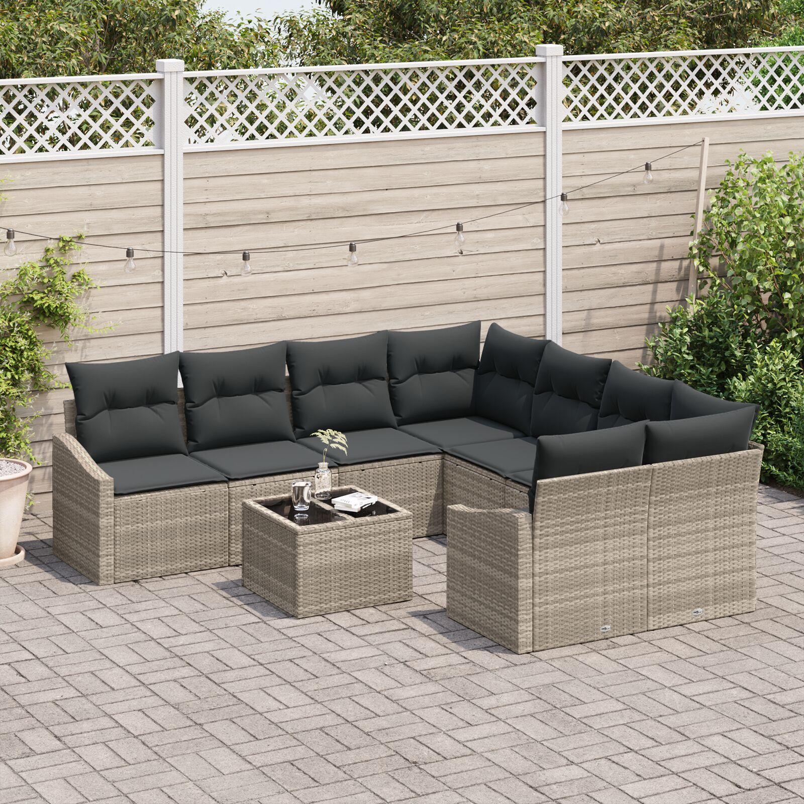 vidaXL Set de canapele pentru grădină cu pernă 9 pcs Gri deschis vidaXL Set de canapele pentru grădină cu pernă 9 pcs Gri deschis