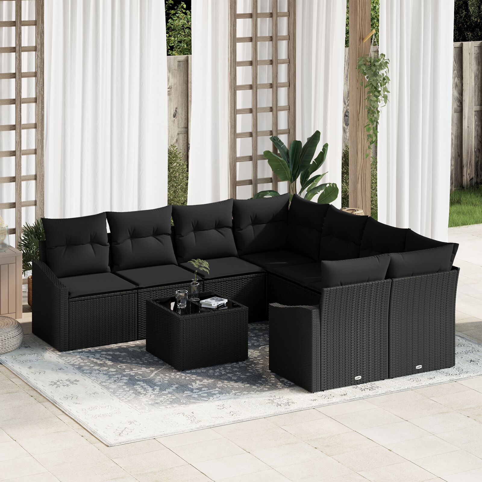 vidaXL Set de canapele pentru grădină 9 pcs Negru 55 x 55 x 37 cm vidaXL Set de canapele pentru grădină 9 pcs Negru 55 x 55 x 37 cm