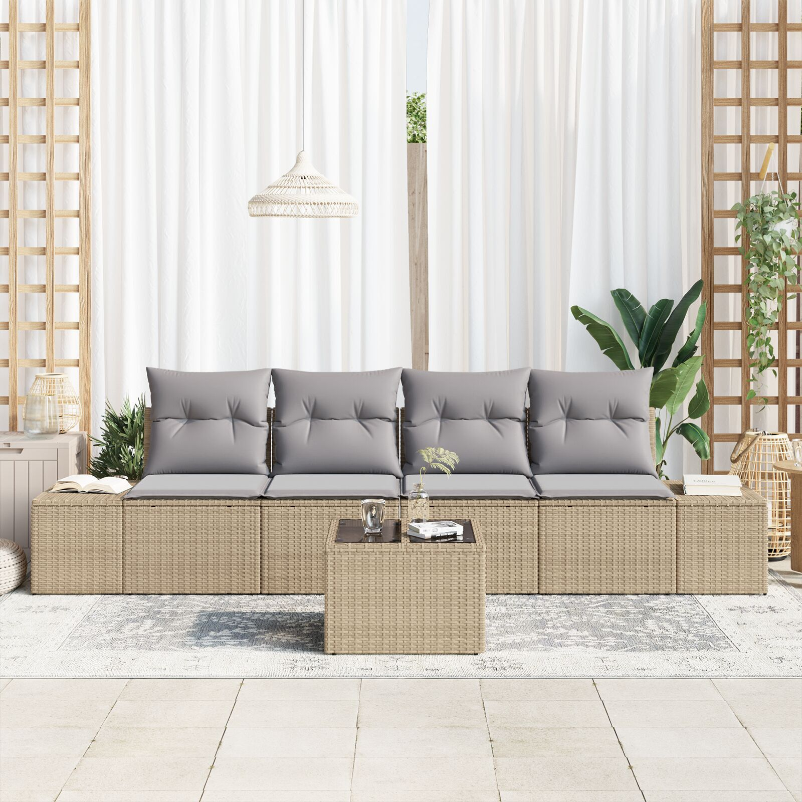 vidaXL Set de canapele pentru grădină 5 pcs Beige și gri deschis