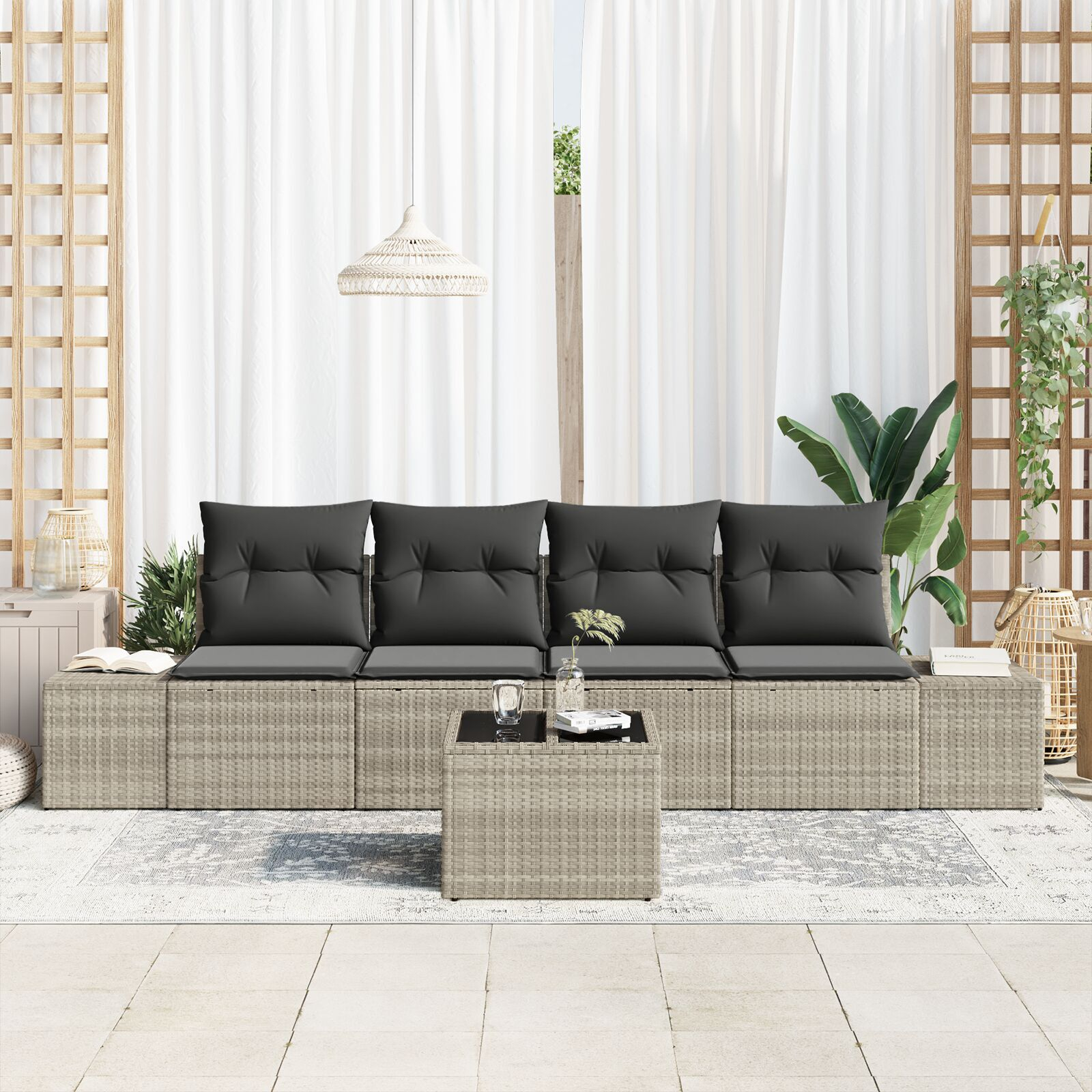 vidaXL Set de canapele pentru grădină cu pernă 5 pcs Gri deschis vidaXL Set de canapele pentru grădină cu pernă 5 pcs Gri deschis