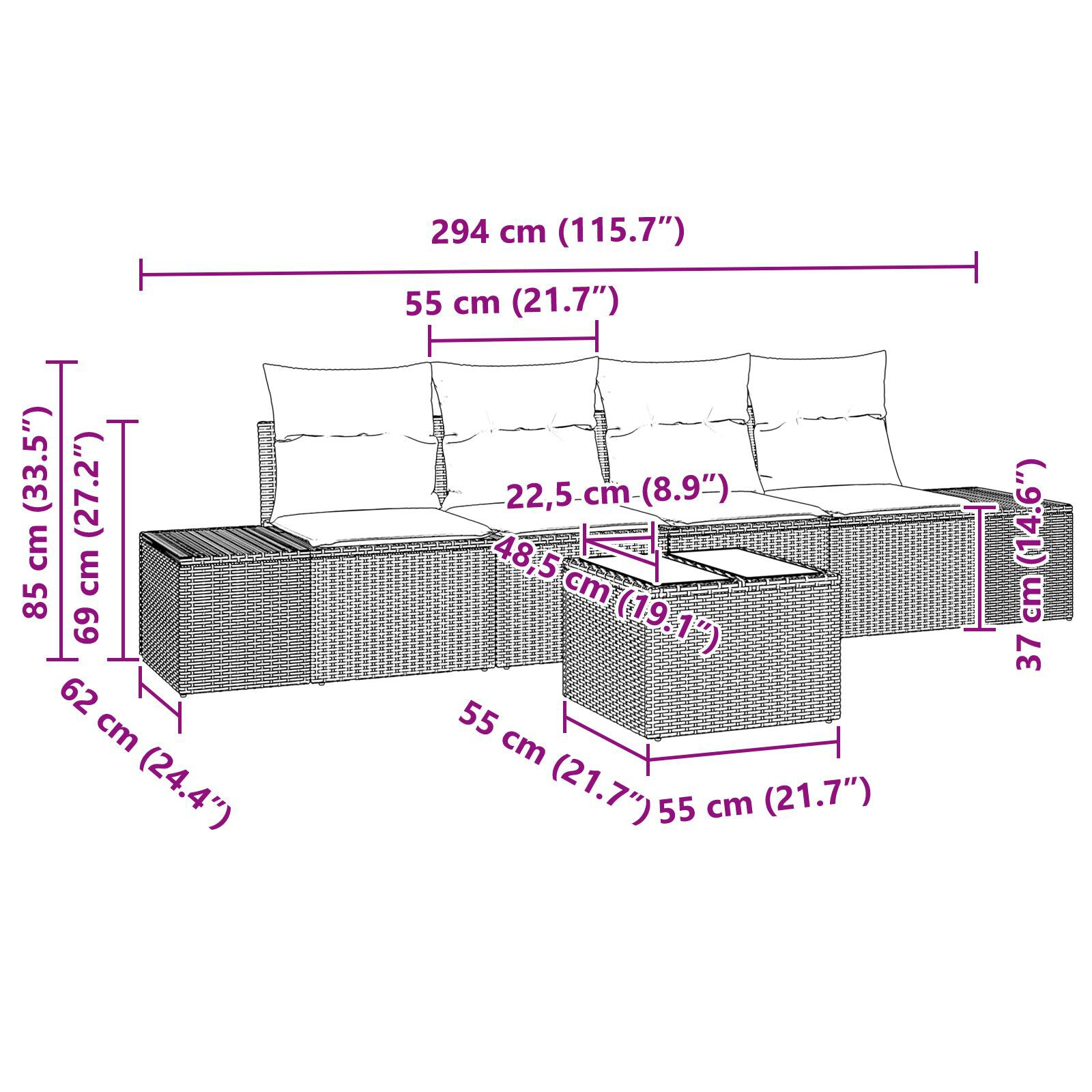 vidaXL Set de canapele pentru grădină 5 pcs Negru 55 x 55 x 37 cm