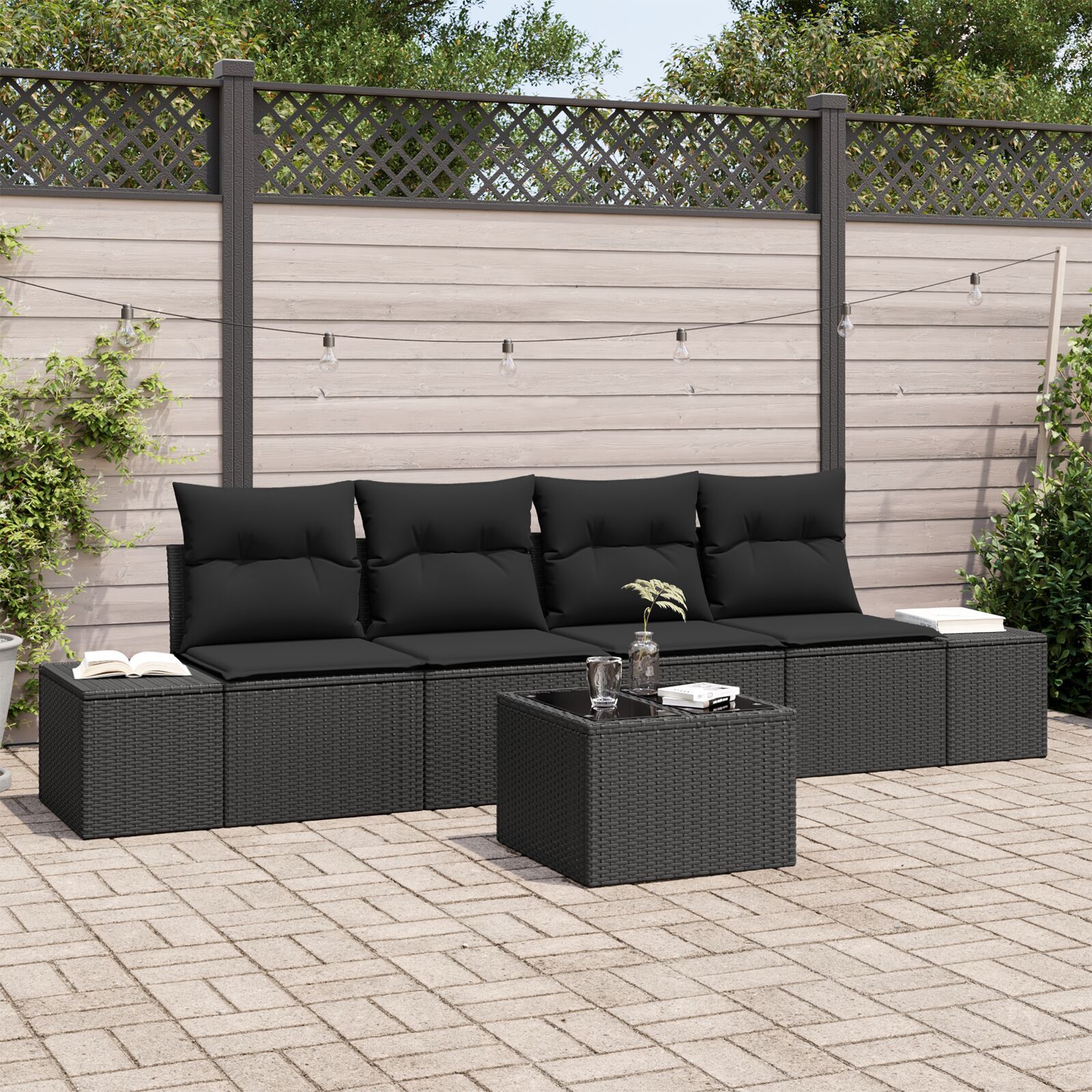 vidaXL Set de canapele pentru grădină 5 pcs Negru 55 x 55 x 37 cm