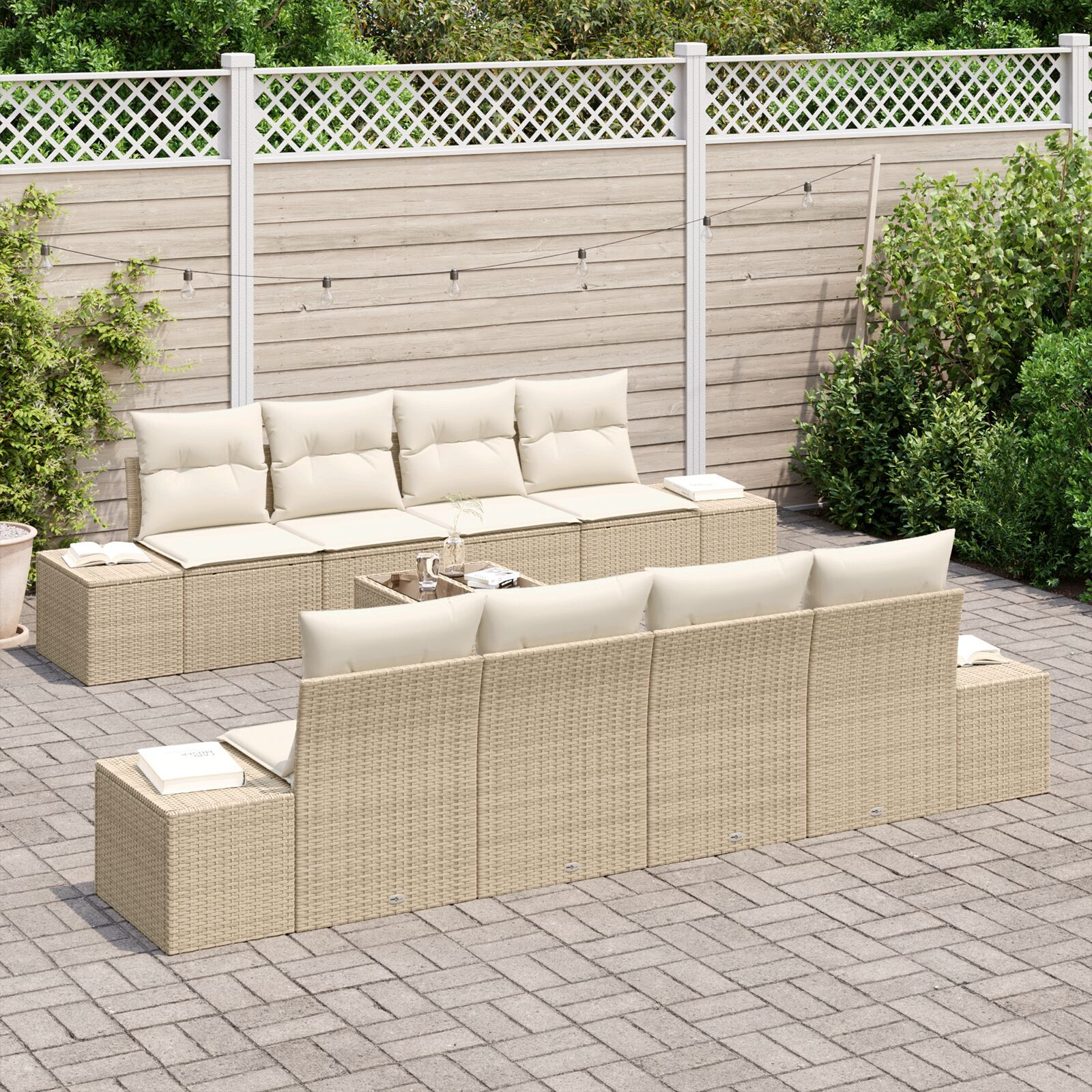 vidaXL Set de canapele pentru grădină cu pernă 7 pcs bej și crem vidaXL Set de canapele pentru grădină cu pernă 7 pcs bej și crem