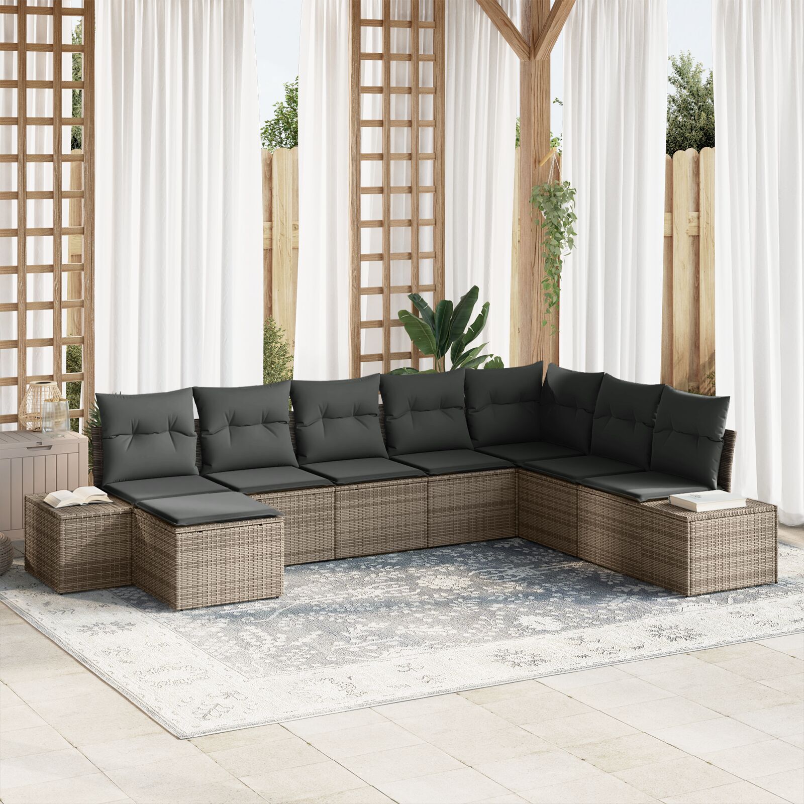 vidaXL Set de canapele pentru grădină cu pernă 8 pcs 319 x 209 x 85 cm