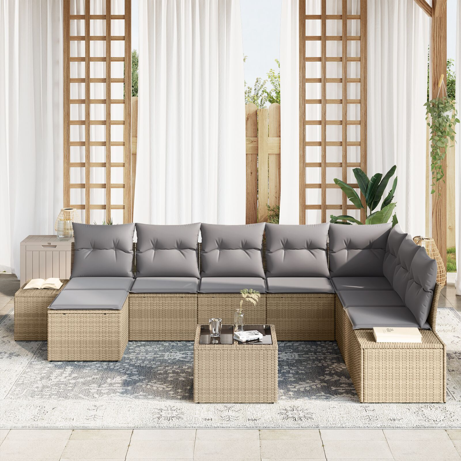 vidaXL Set de canapele pentru grădină cu pernă 9 pcs 319 x 209 x 85 cm