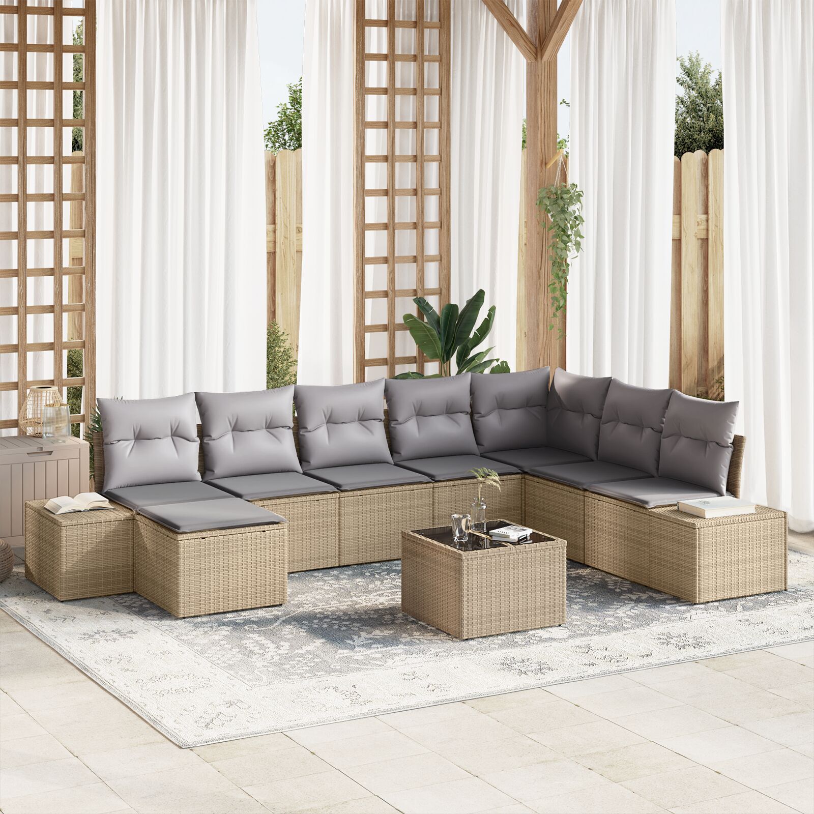 vidaXL Set de canapele pentru grădină cu pernă 9 pcs 319 x 209 x 85 cm