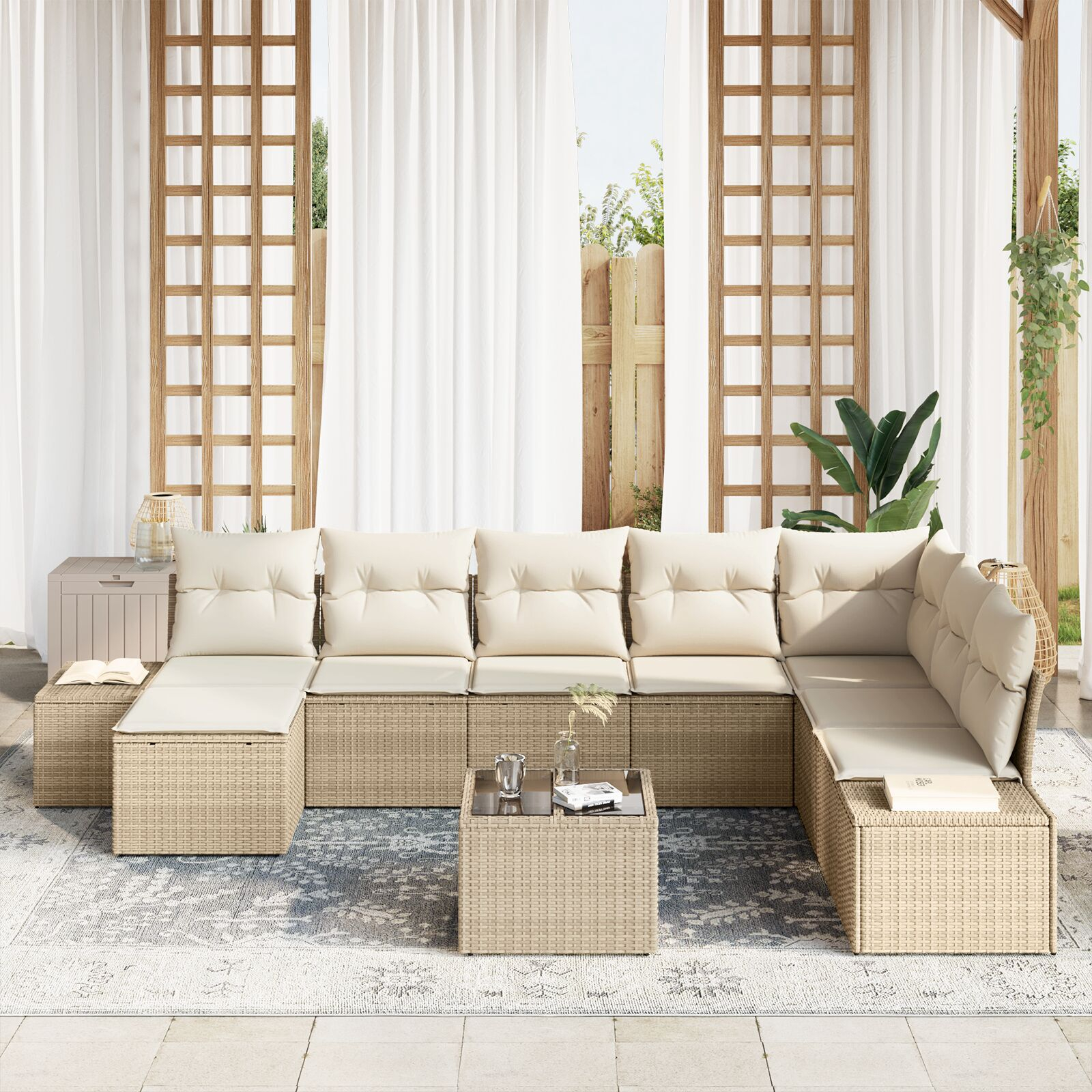 vidaXL Set de canapele pentru grădină cu pernă 9 pcs 319 x 209 x 85 cm