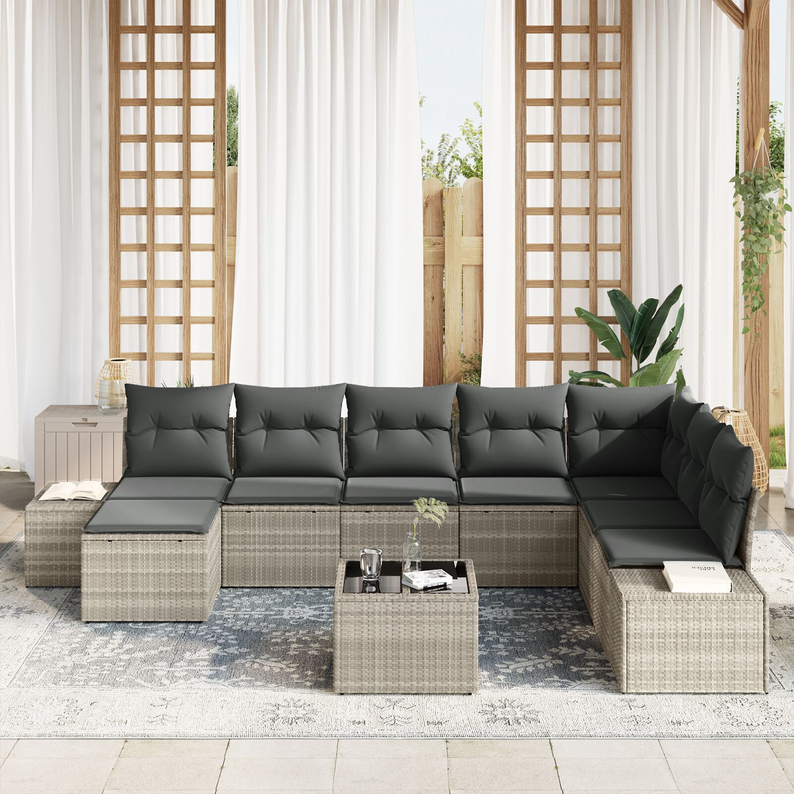 vidaXL Set de canapele pentru grădină cu pernă 9 pcs 319 x 209 x 85 cm