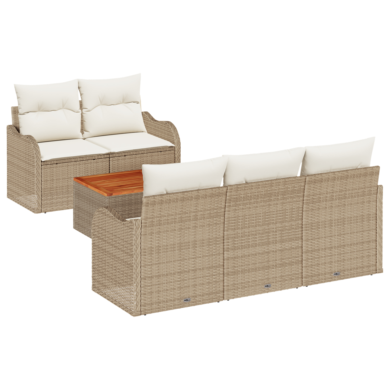 Set canapea de grădină 6 piese cu perne bej din ratan poliester Acacia Set canapea de grădină 6 piese cu perne bej din ratan poliester Acacia