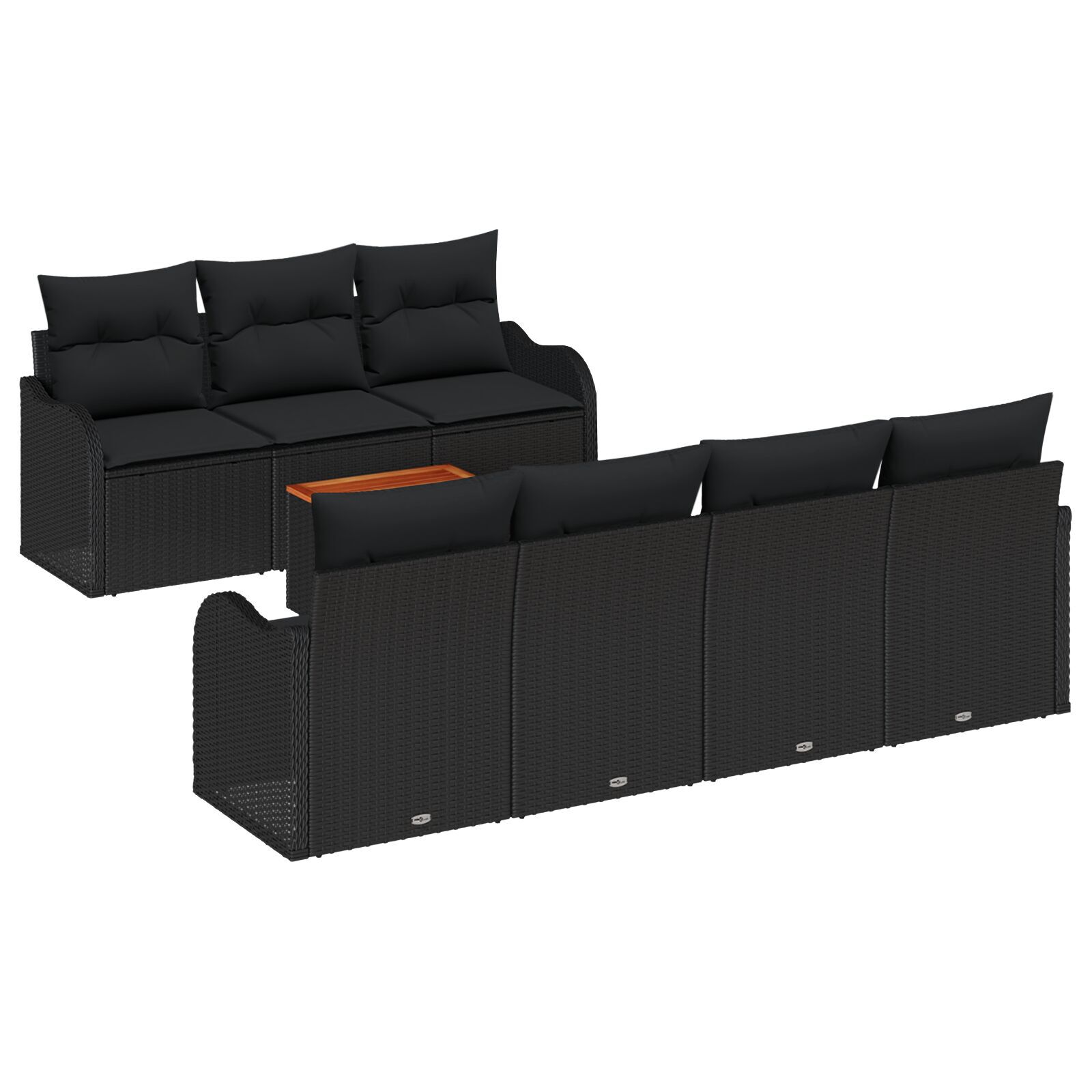 Set 8 Piese Canapea Grădină cu Perne Negru Poliratan Acacia Set 8 Piese Canapea Grădină cu Perne Negru Poliratan Acacia