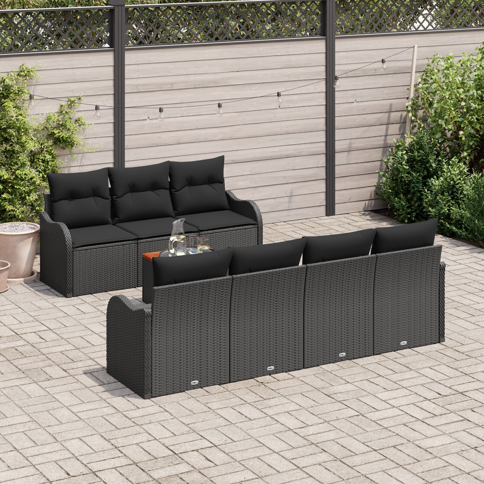 Set 8 Piese Canapea Grădină cu Perne Negru Poliratan Acacia Set 8 Piese Canapea Grădină cu Perne Negru Poliratan Acacia