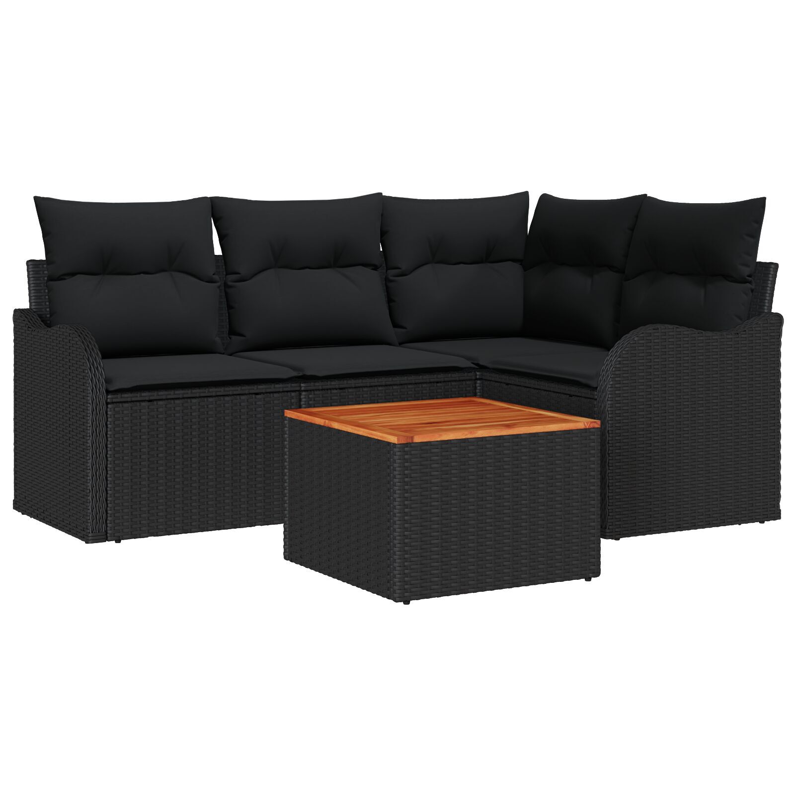 Set canapea de grădină vidaXL cu 5 piese și perne Ratan poli negru Acacia