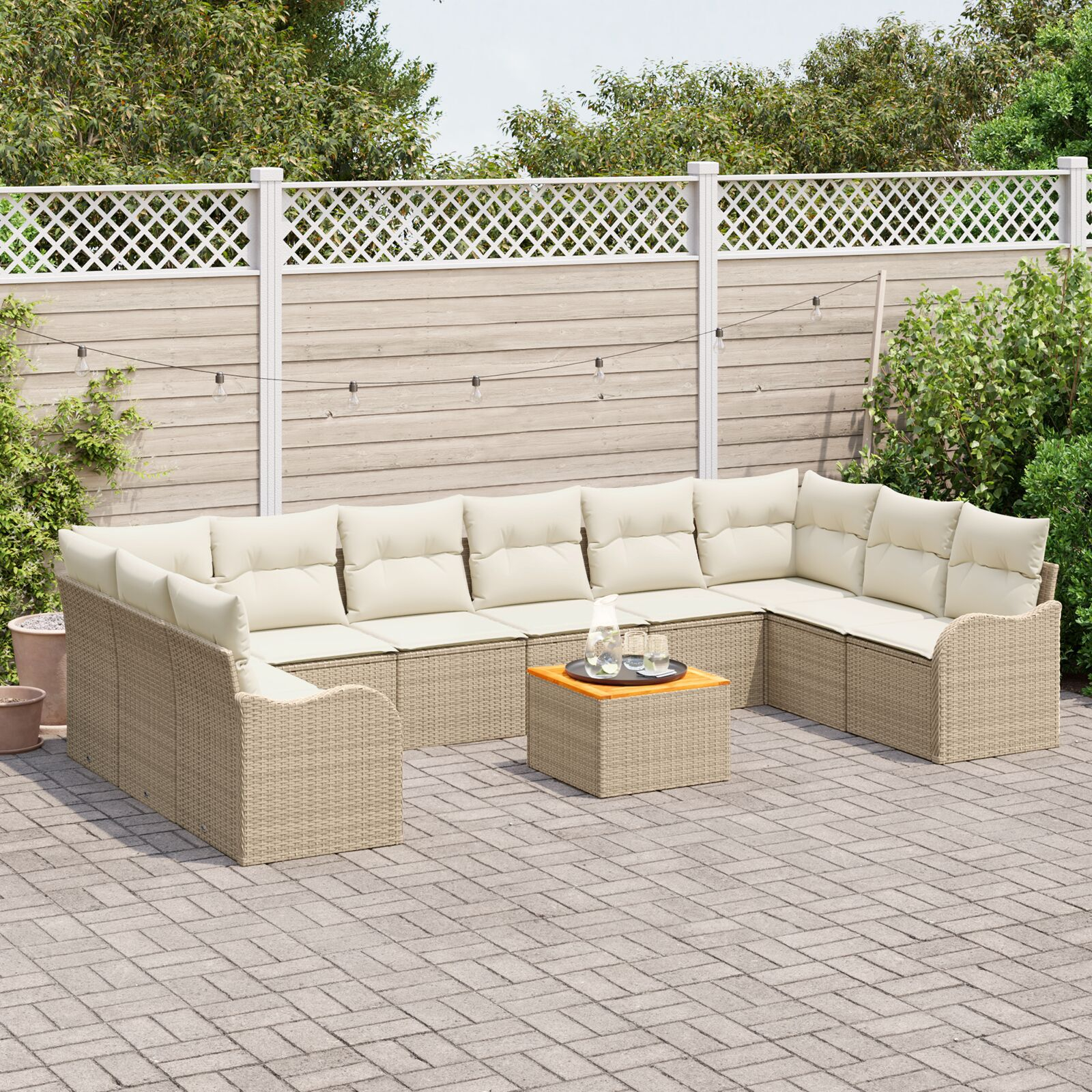 Set canapea de grădină vidaXL cu perne 11 piese Bej ratan poli acacia Set canapea de grădină vidaXL cu perne 11 piese Bej ratan poli acacia