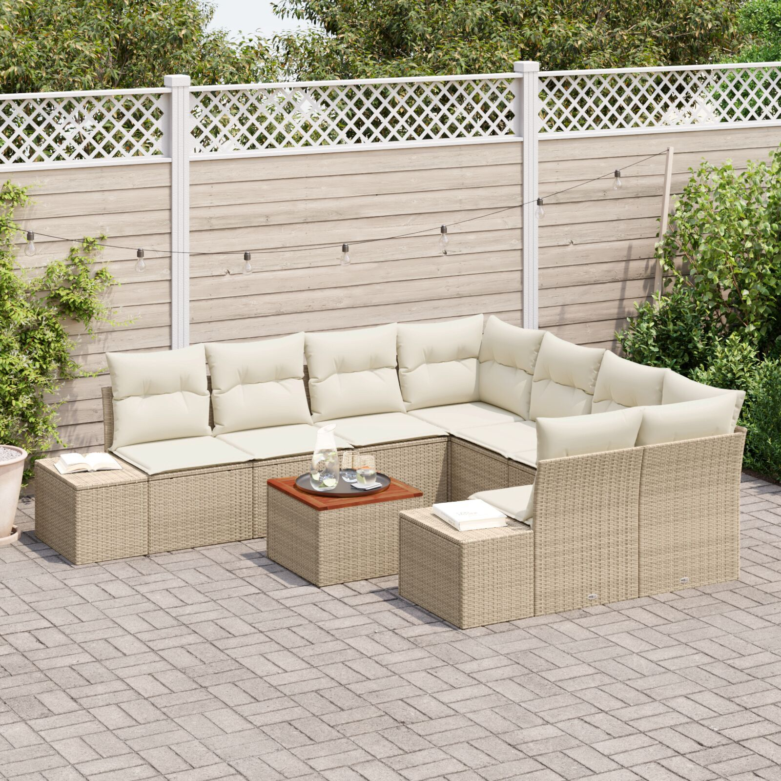 vidaXL Set de canapele pentru grădină cu pernă 9 pcs Bej Rattan poli