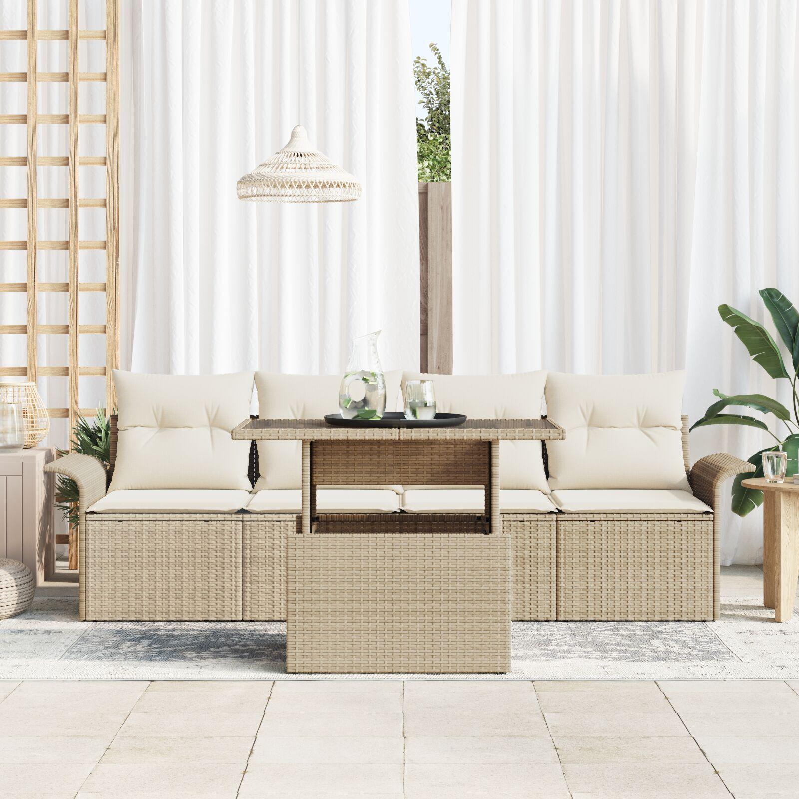 vidaXL Set de canapele pentru grădină cu pernă 5 pcs Bej Rattan poli