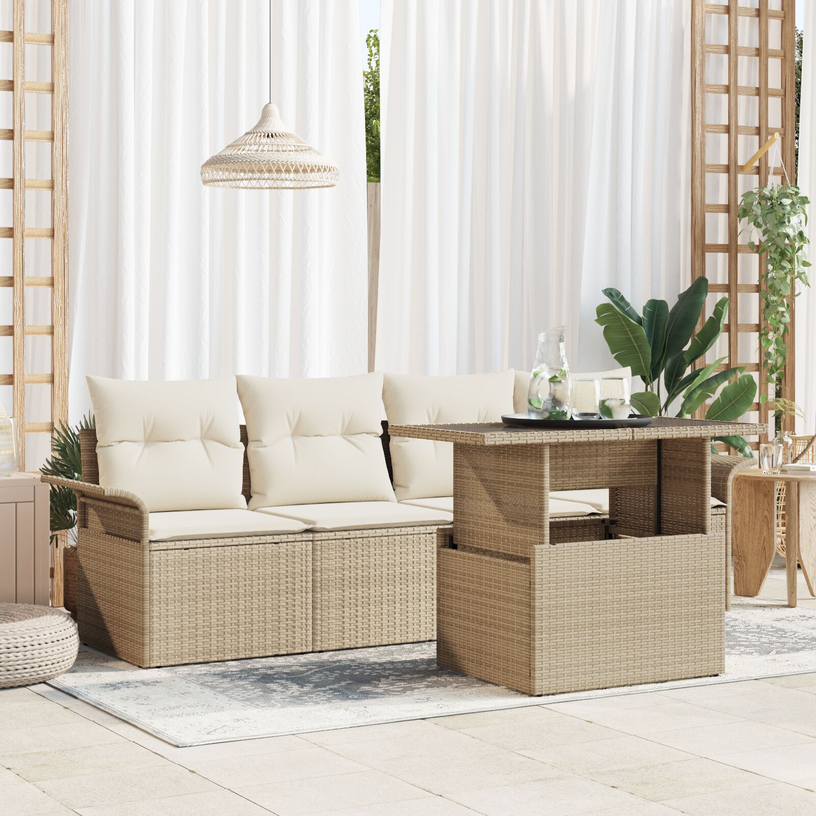 vidaXL Set de canapele pentru grădină cu pernă 5 pcs Bej Rattan poli